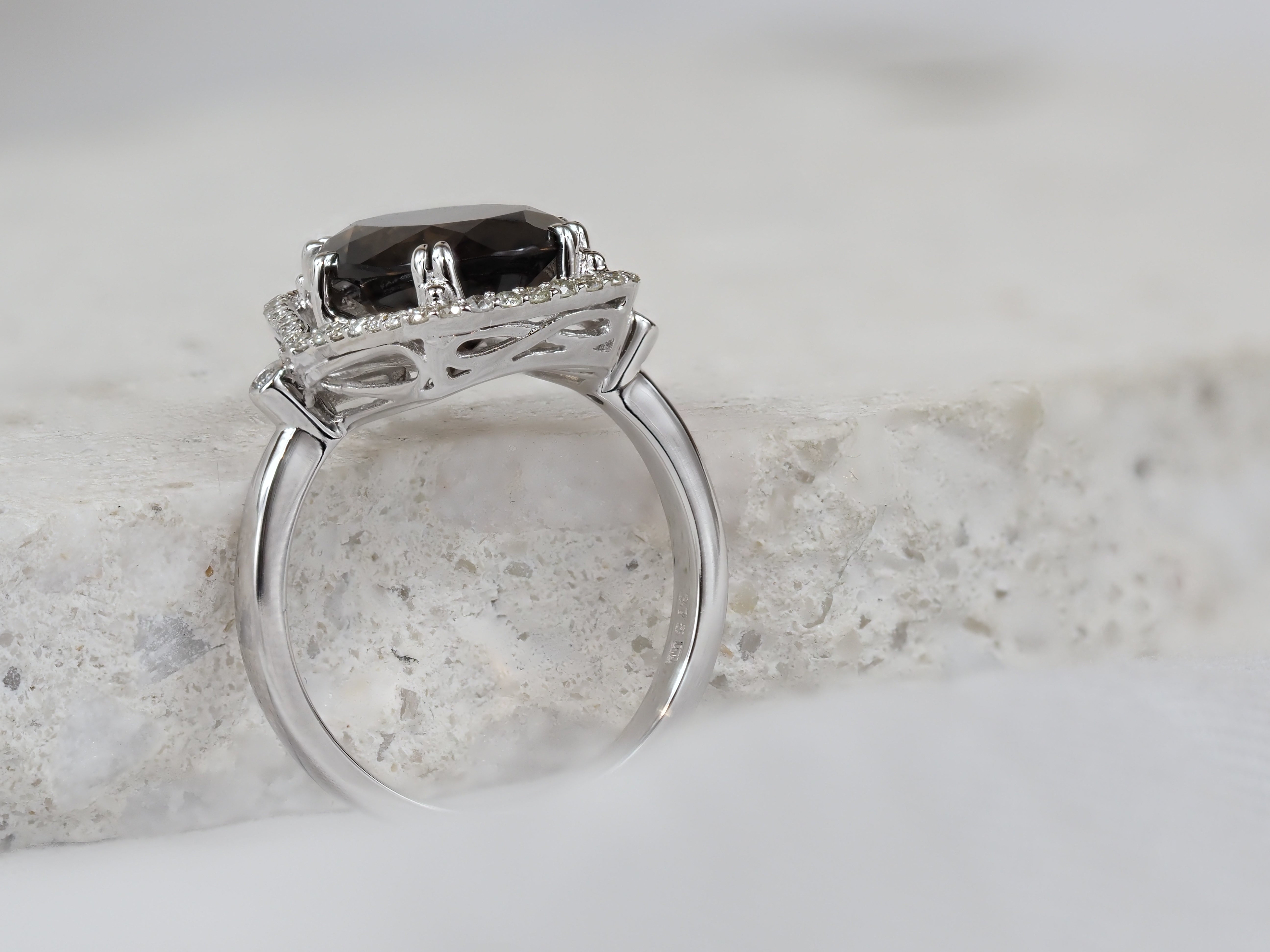 9ct White Gold Smokey Quartz and Diamond ring