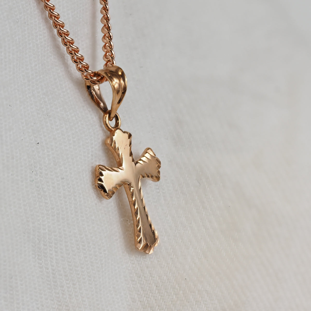 9ct Rose Gold Faceted Cross Pendant