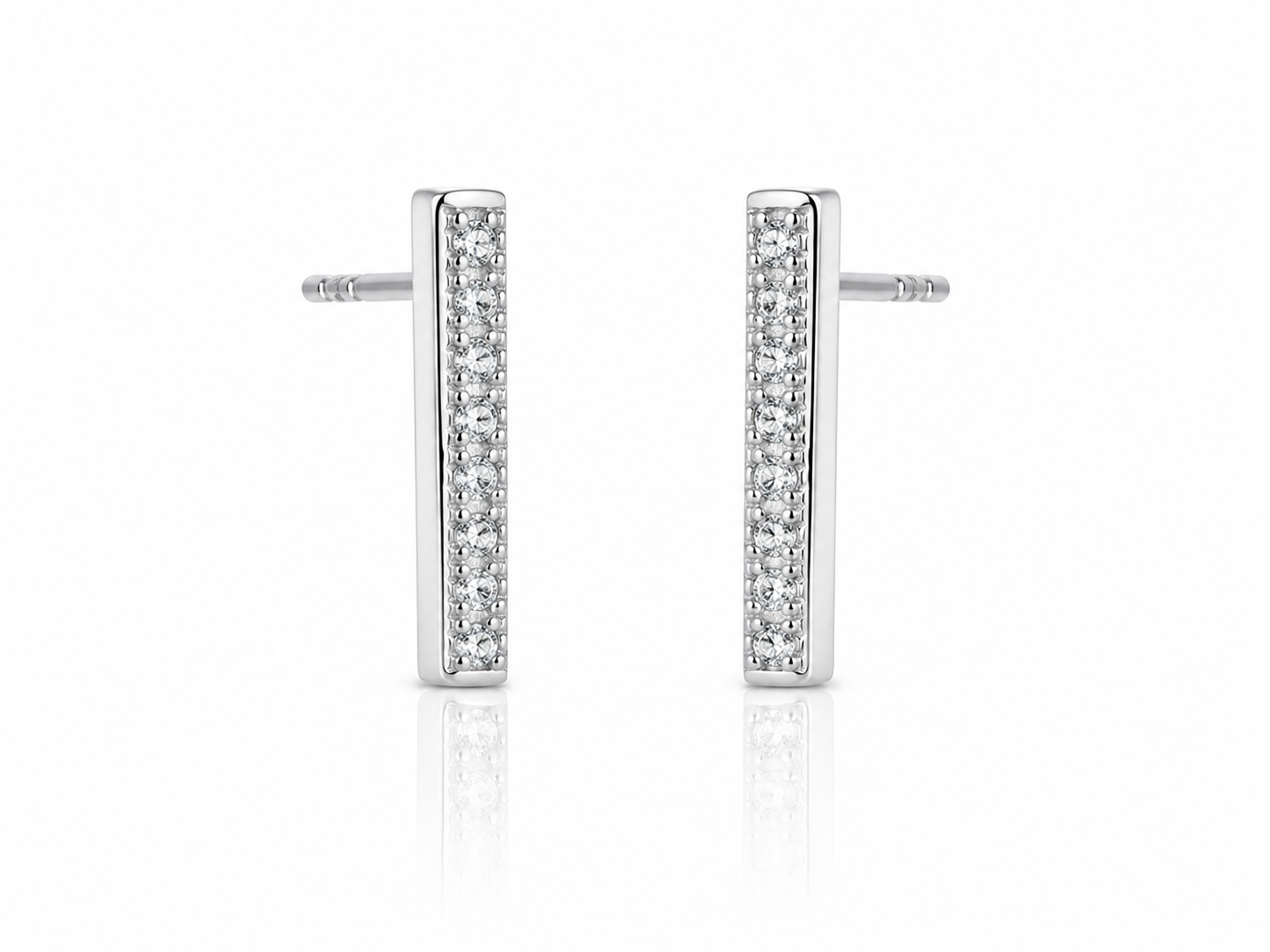 9ct White Gold Cubic Zirconia Bar Stud Earrings