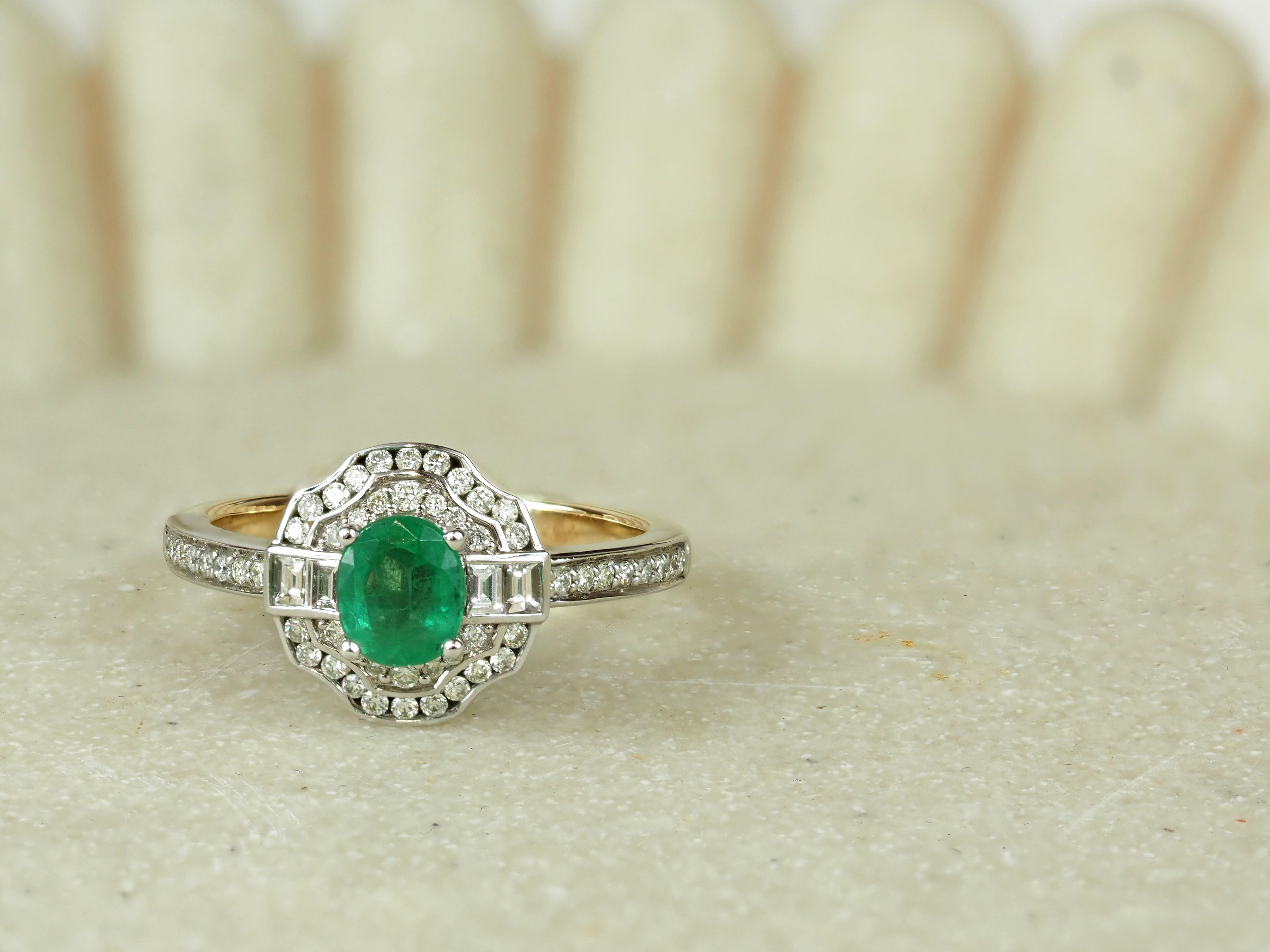 9ct Yellow and White gold Emerald and Diamond ring