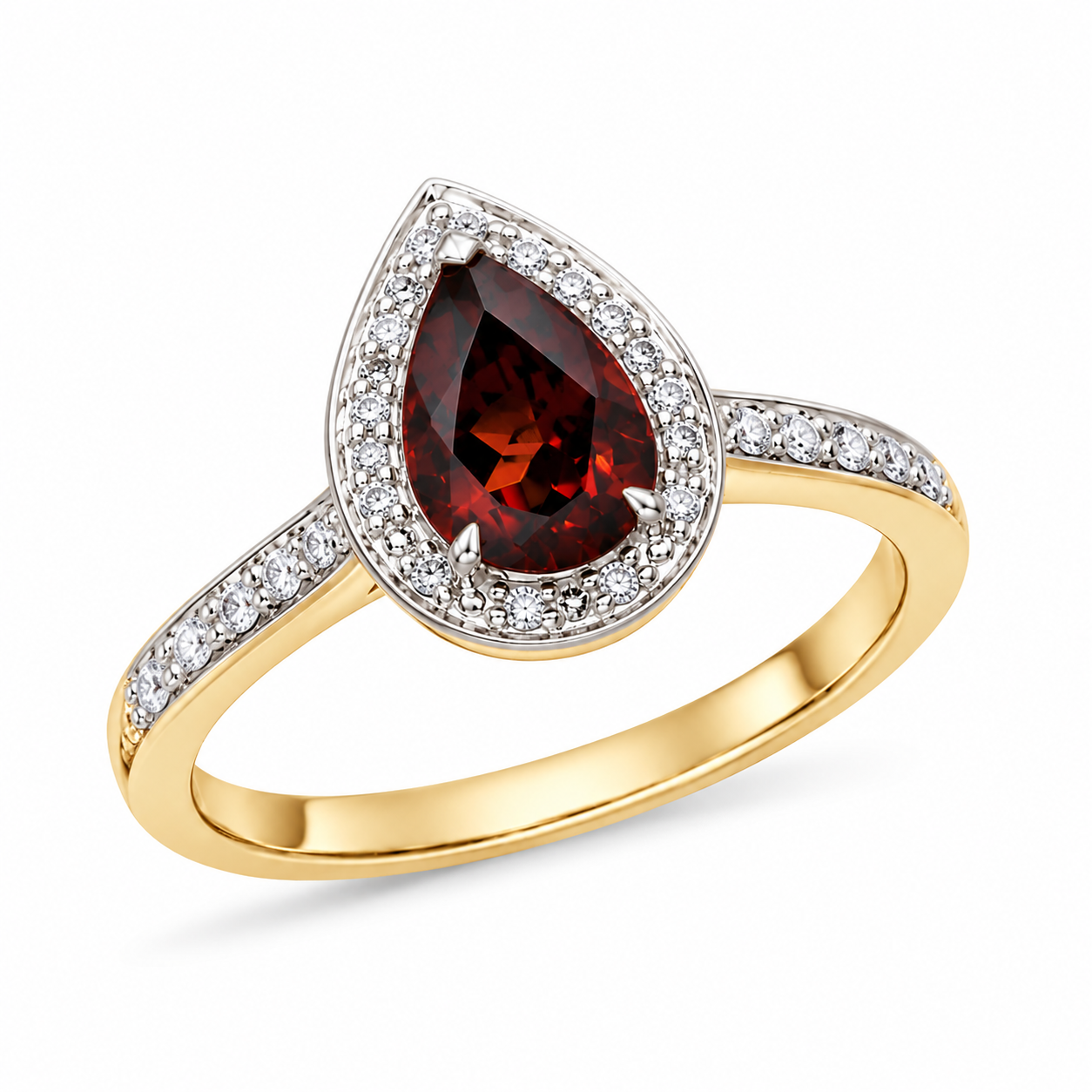 9ct Yellow and White Gold Garnet and Diamond Ring