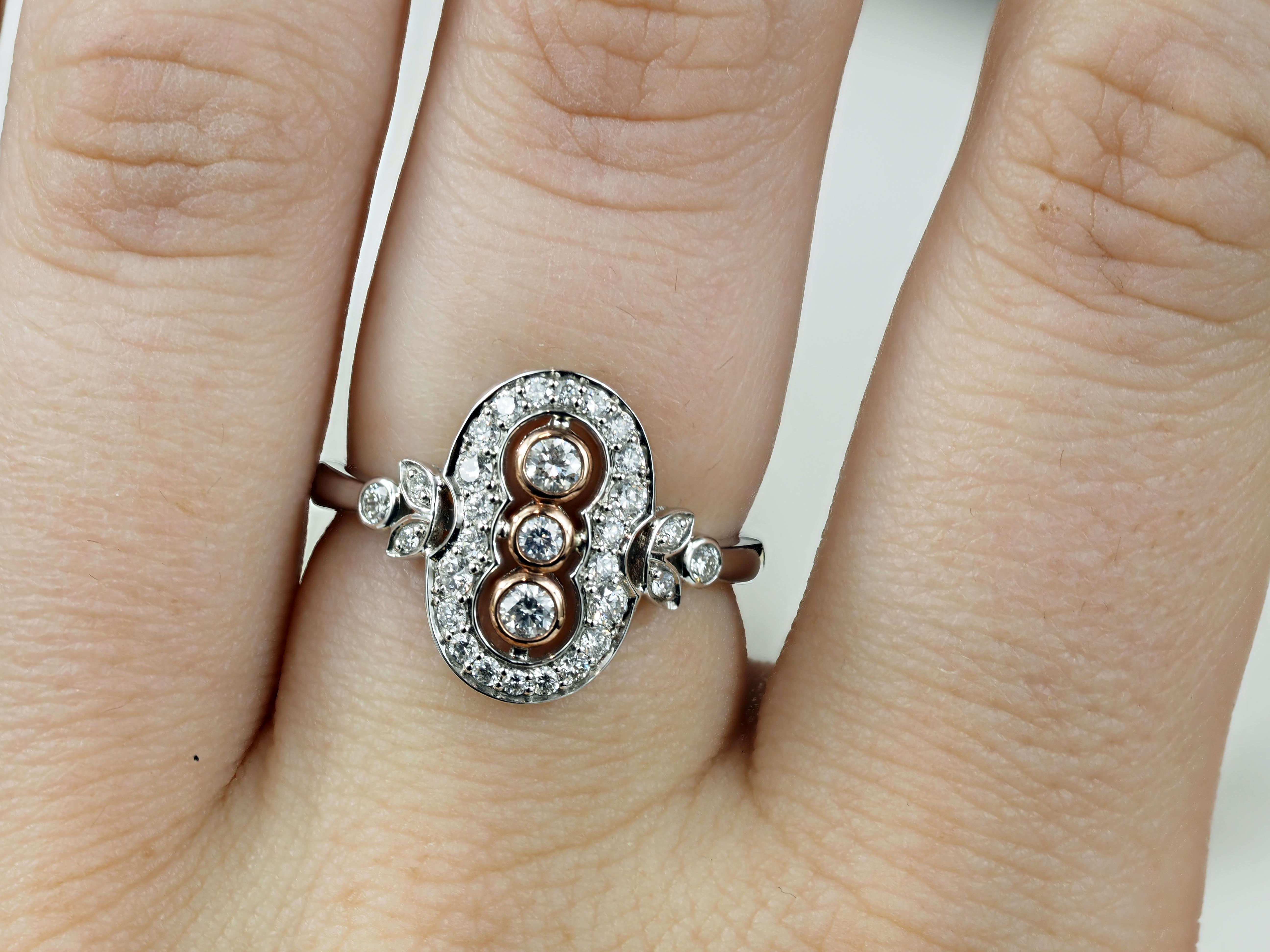 9ct Rose and White Gold Diamond dress ring