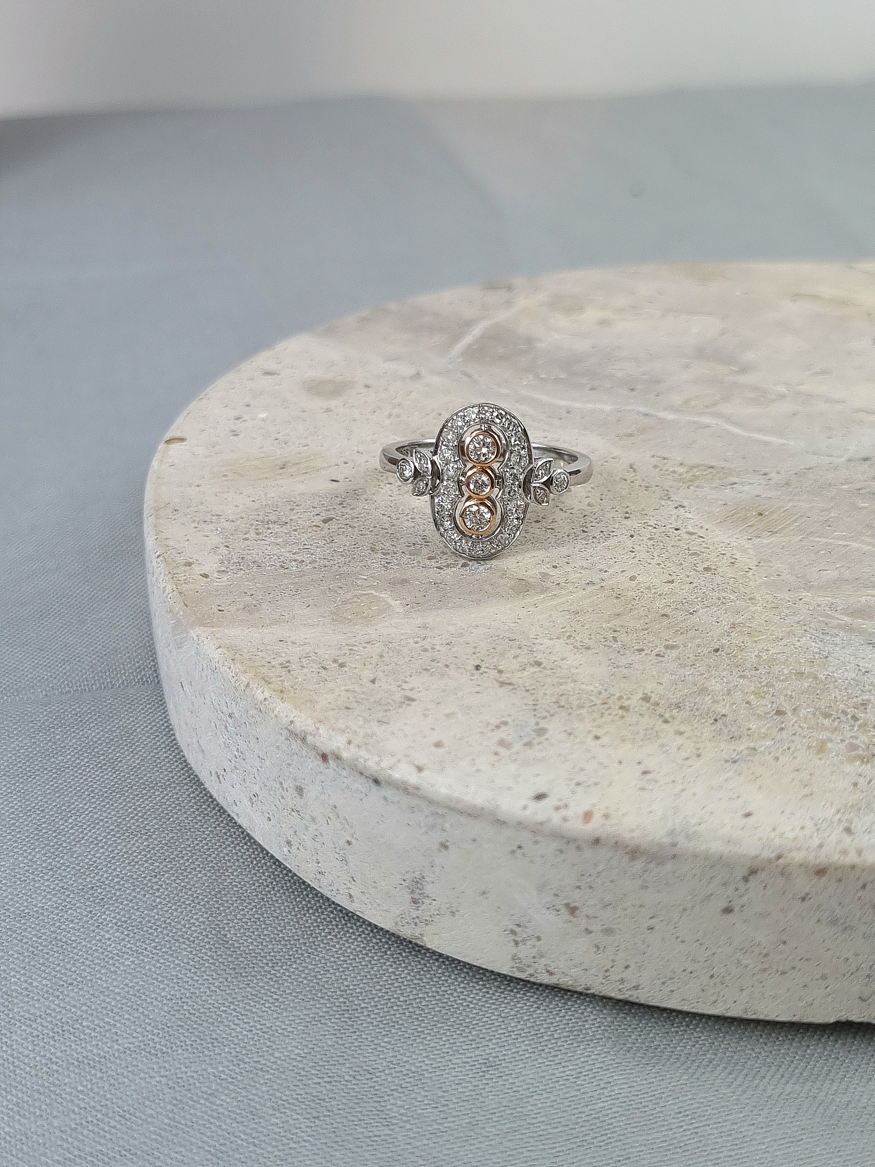 9ct Rose and White Gold Diamond dress ring