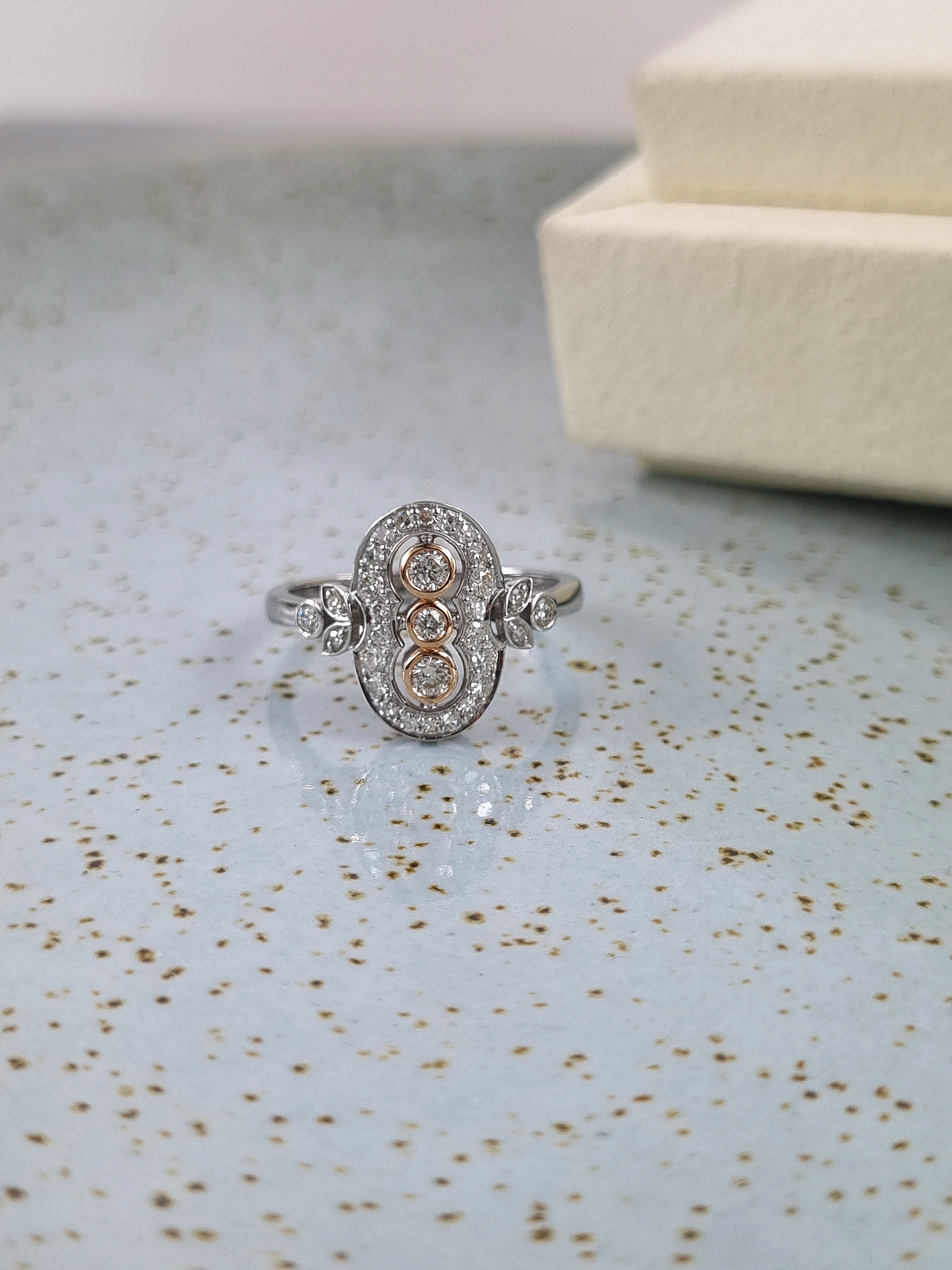 9ct Rose and White Gold Diamond dress ring