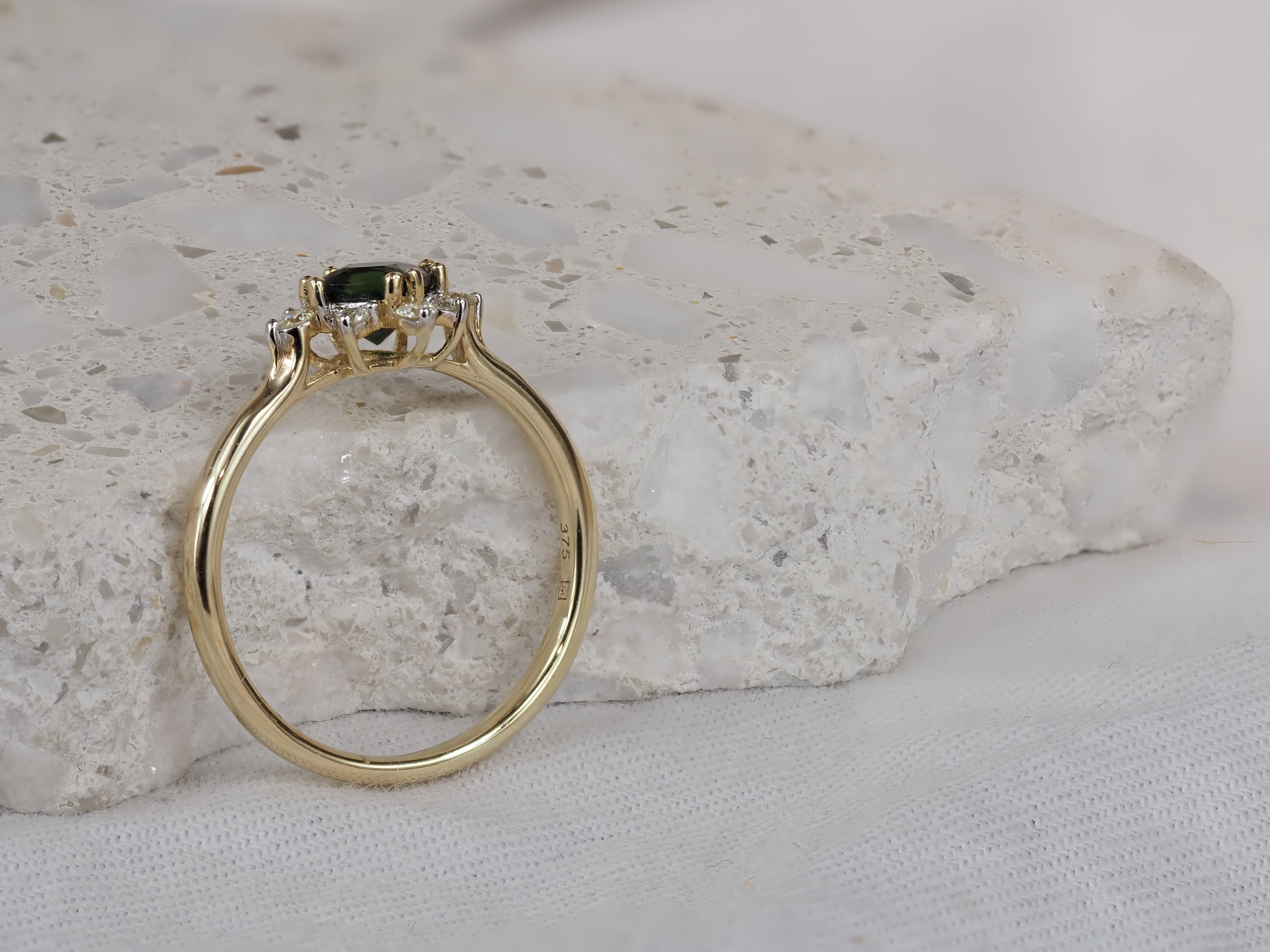 9ct Yellow Gold Green Tourmaline and Diamond Ring, 0.60ct Centre