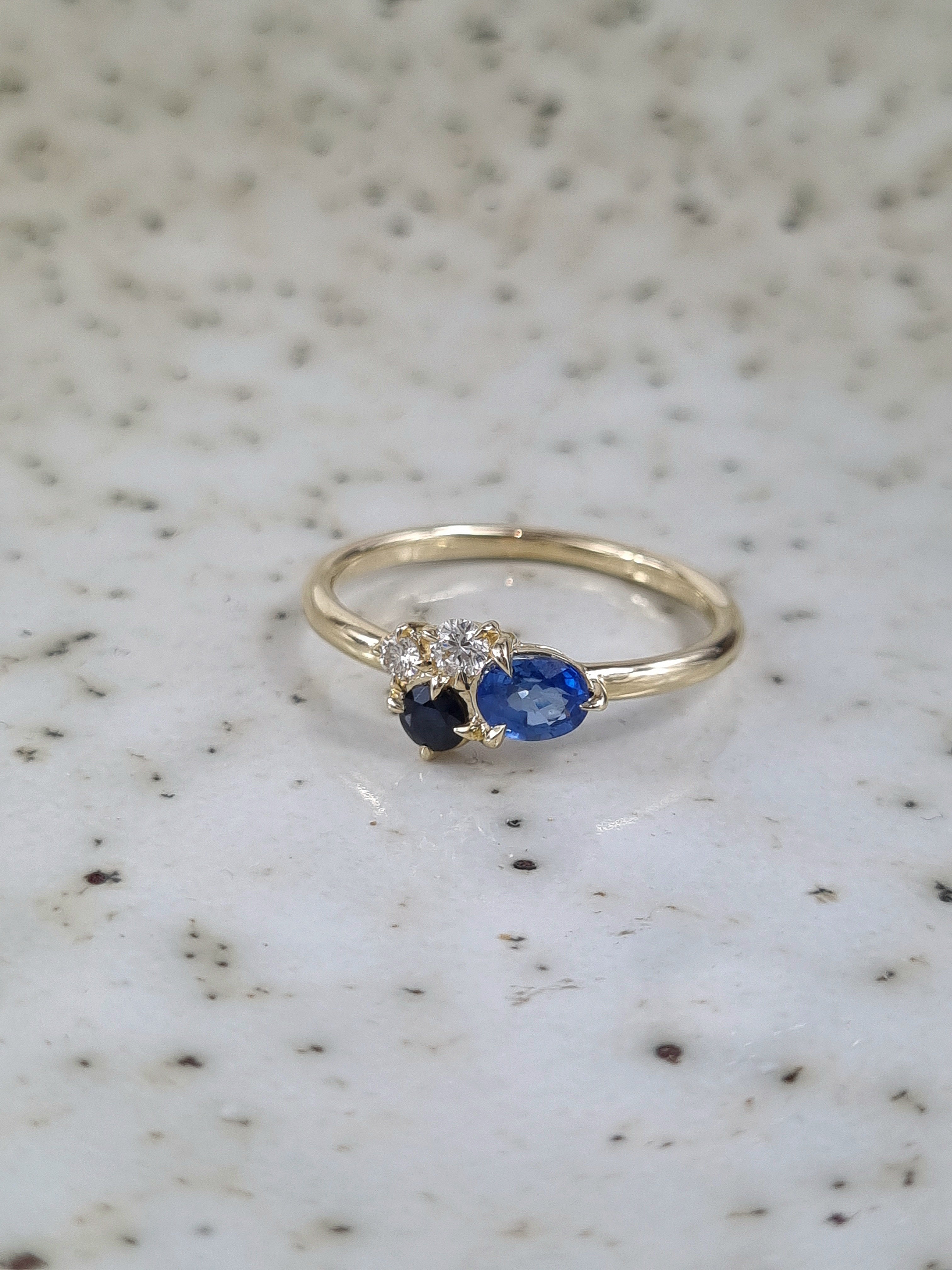 9ct Yellow Gold Ceylon, Sapphire and Diamond ring