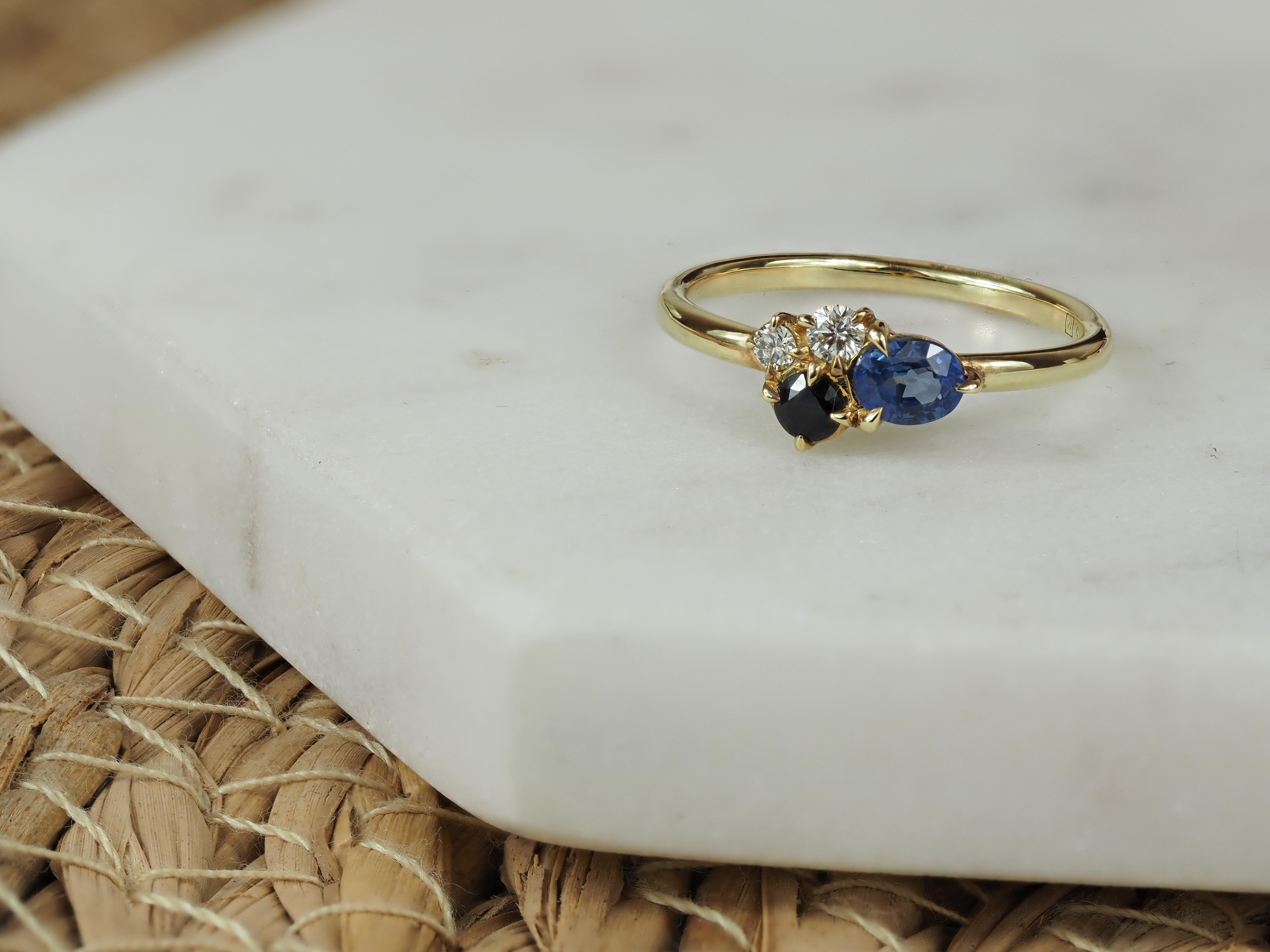 9ct Yellow Gold Ceylon, Sapphire and Diamond ring