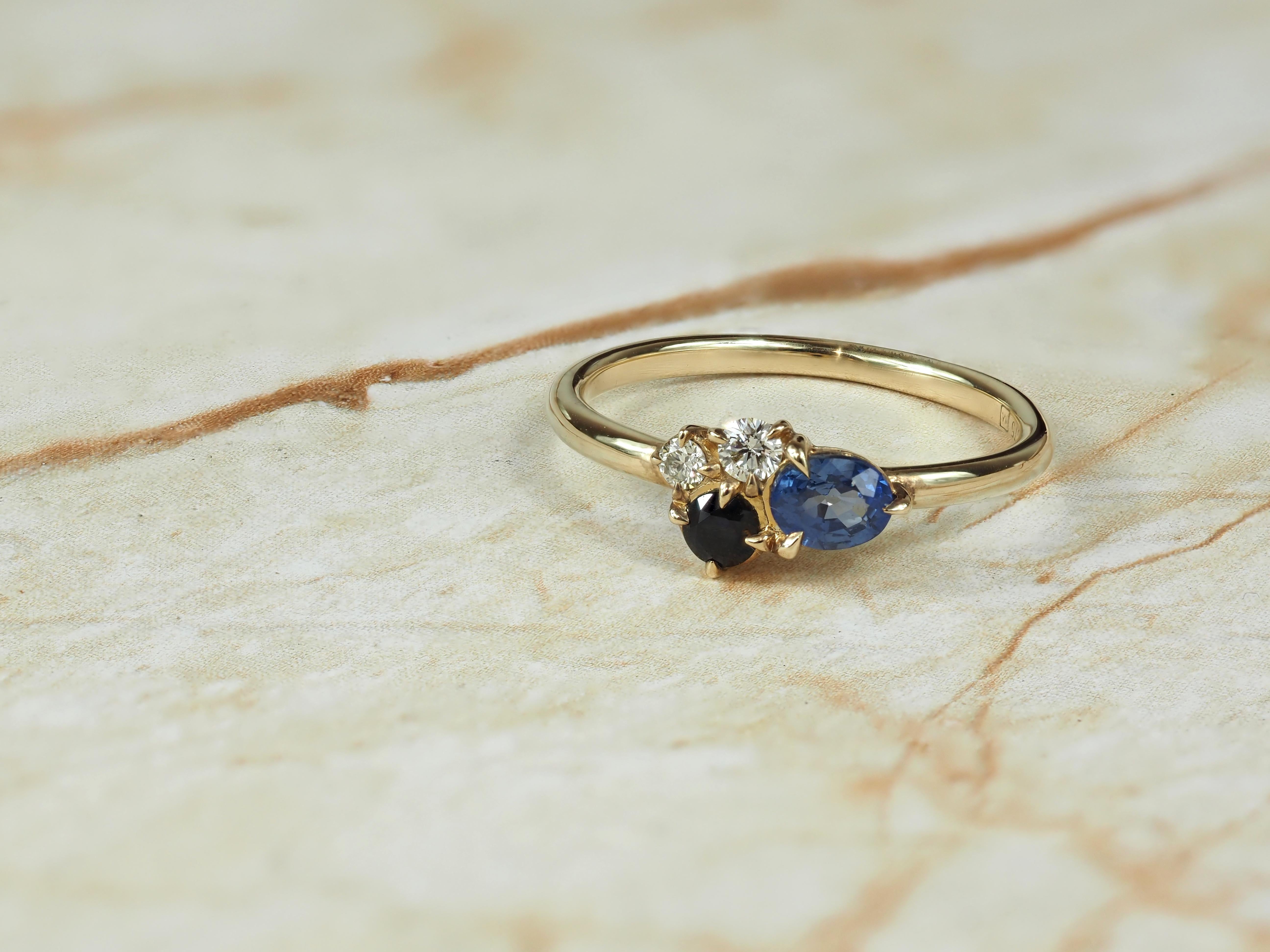 9ct Yellow Gold Ceylon, Sapphire and Diamond ring