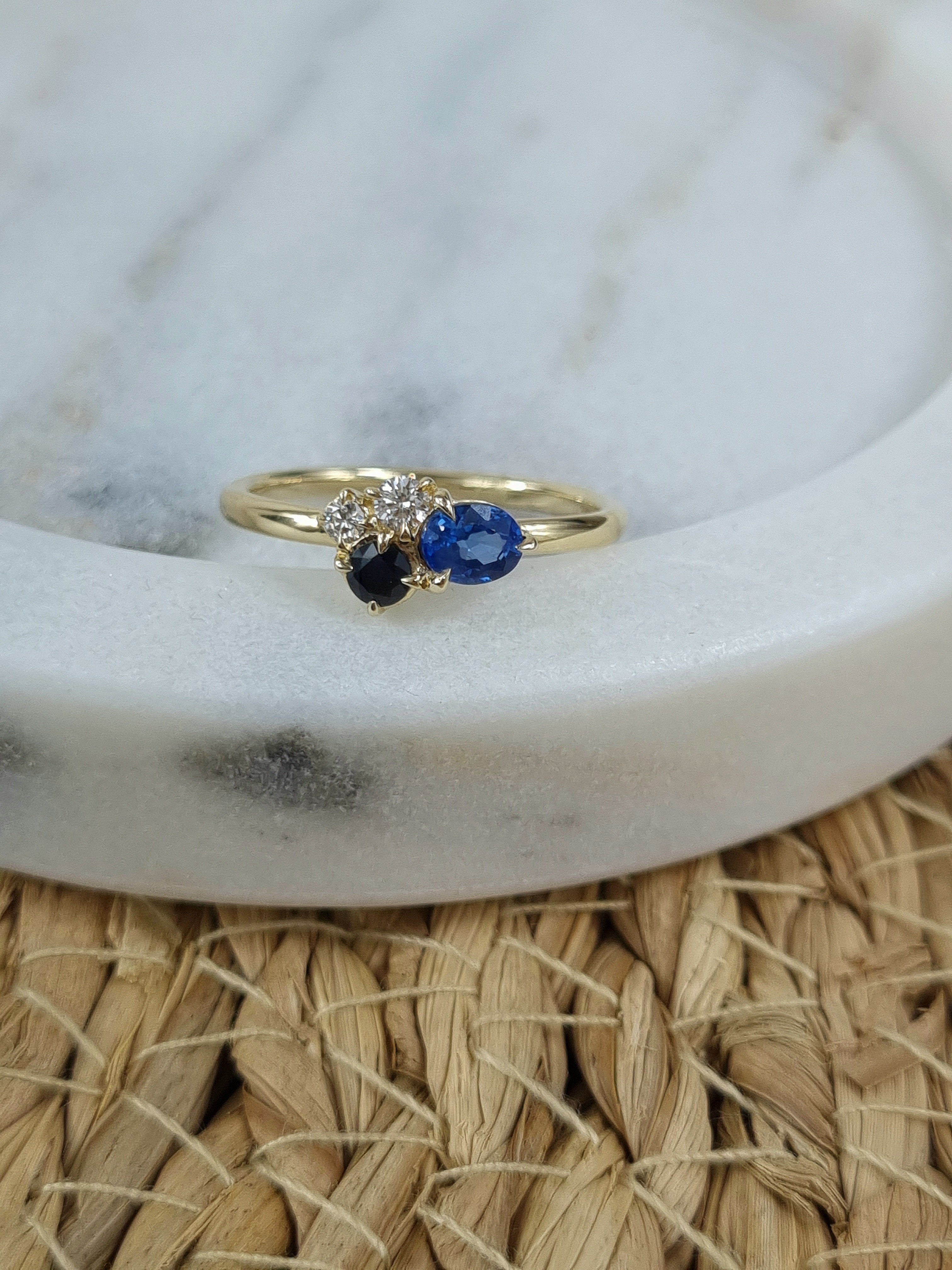 9ct Yellow Gold Ceylon, Sapphire and Diamond ring