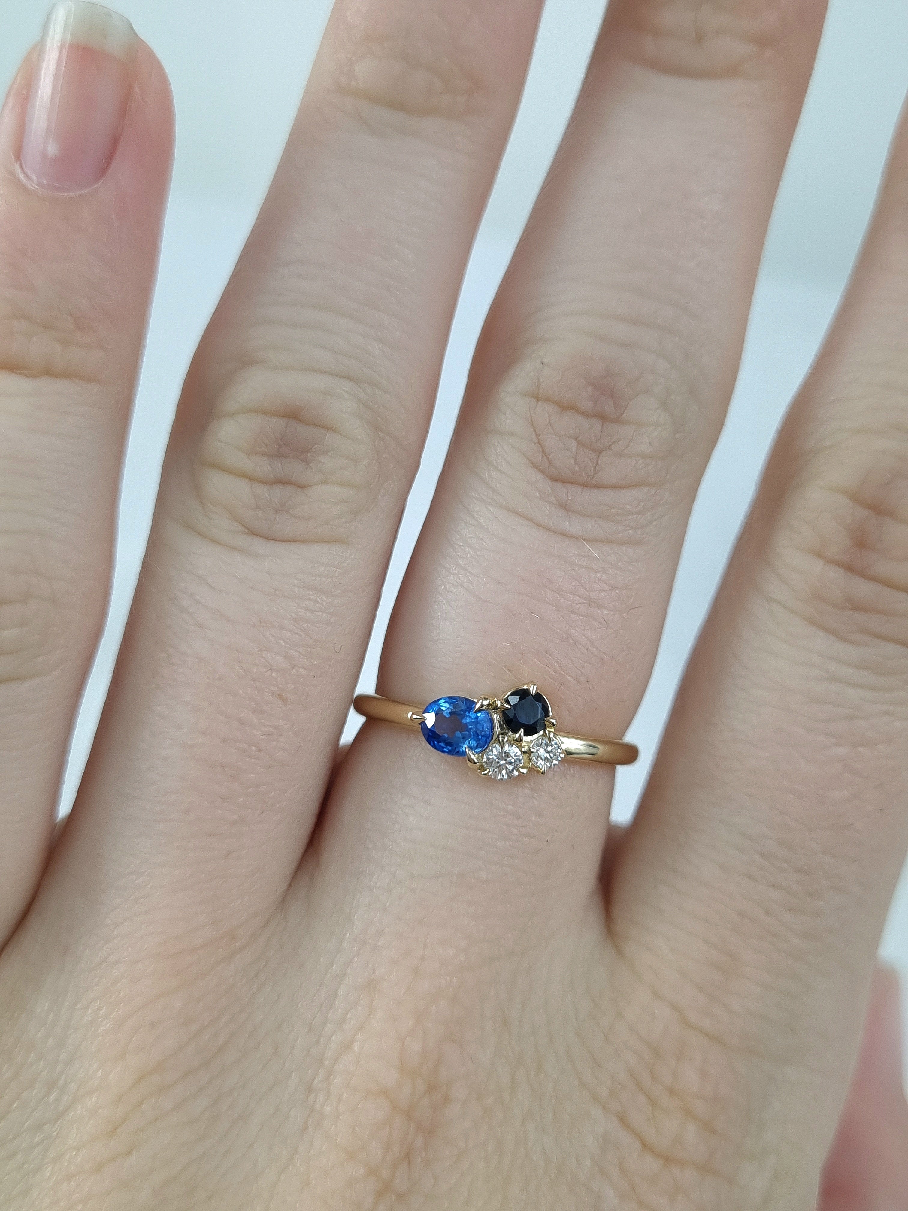 9ct Yellow Gold Ceylon, Sapphire and Diamond ring