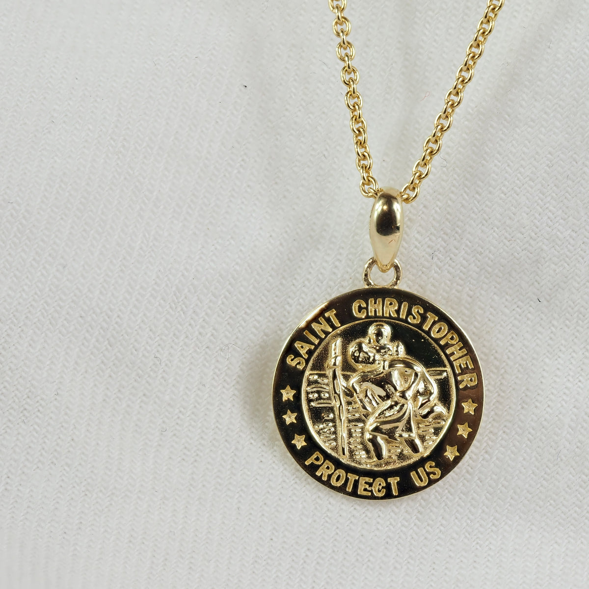 9ct Yellow Gold Round St Christopher Pendant, 10mm
