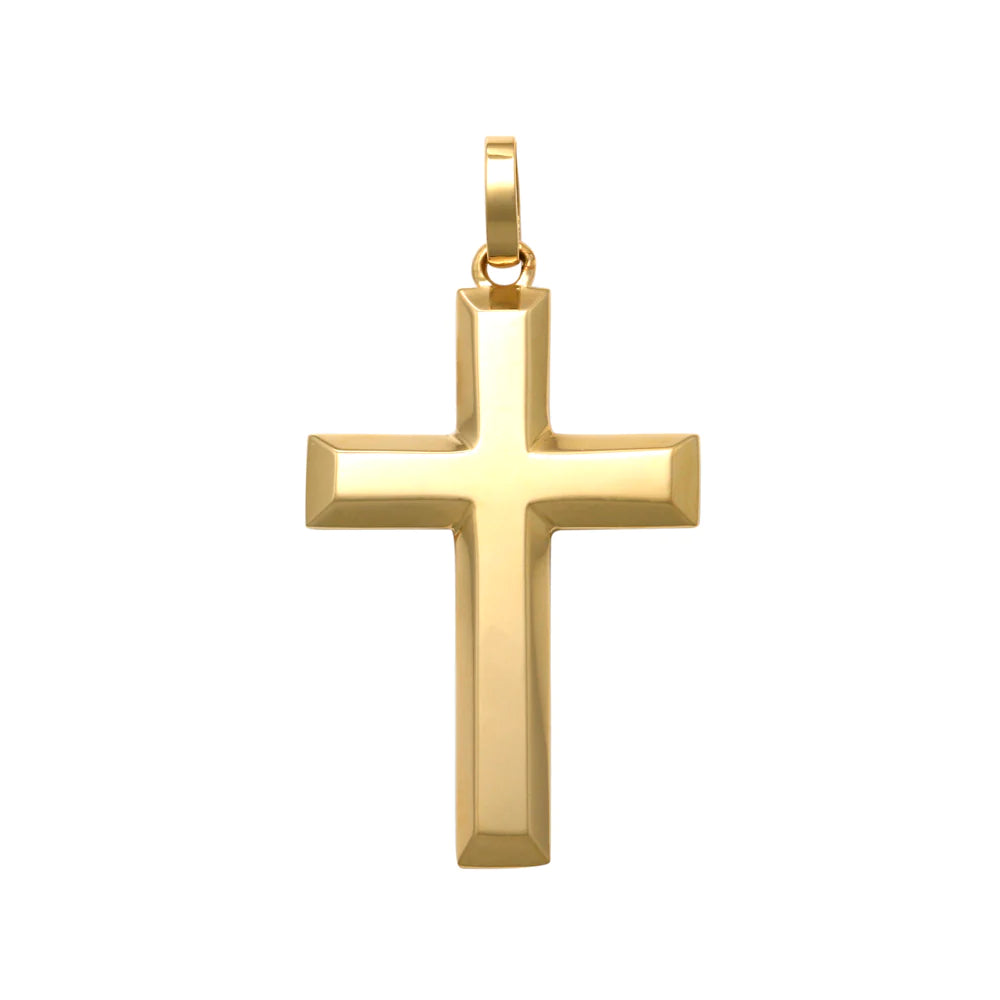 9ct Yellow Gold Bevelled Edge Cross Pendant, 25mm