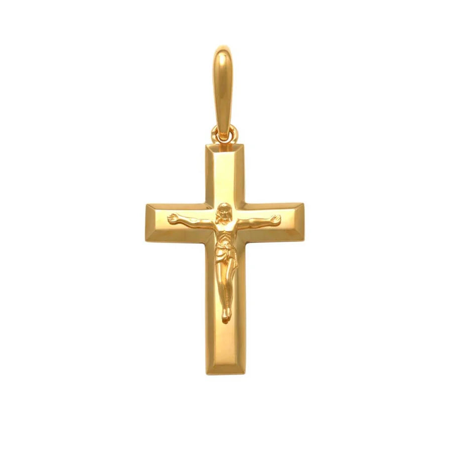 9ct Yellow Gold Beveled Edge Crucifix, 25mm
