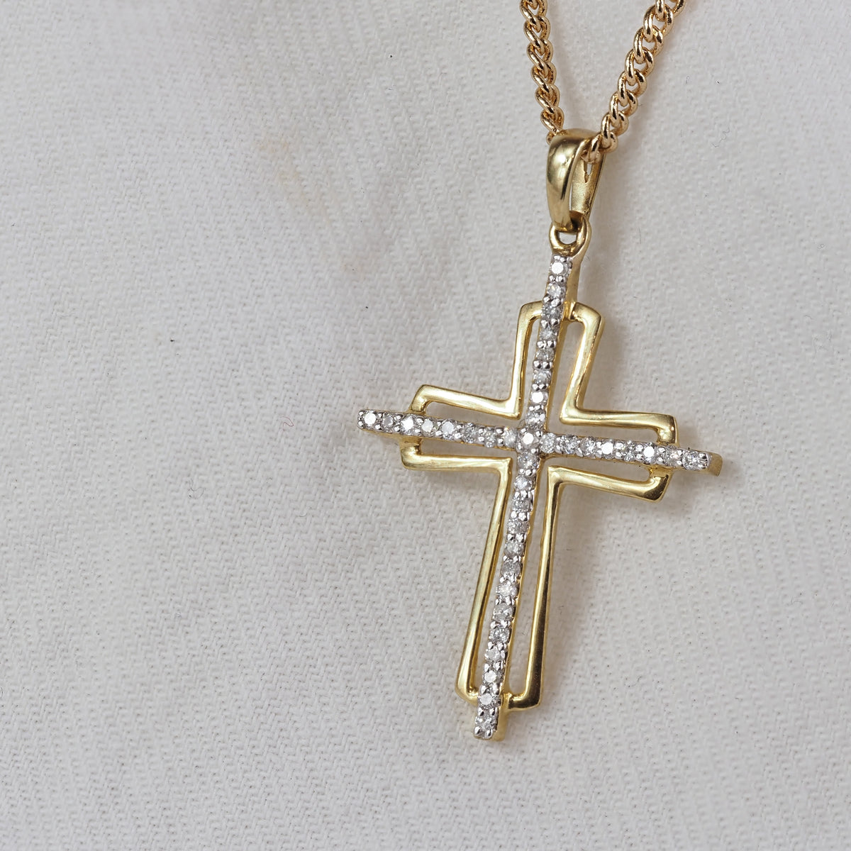 9ct Yellow Gold Diamond Cross, 25mm