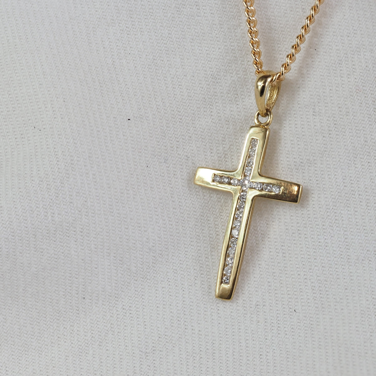 9ct Yellow Gold Diamond Cross Pendant, 22mm