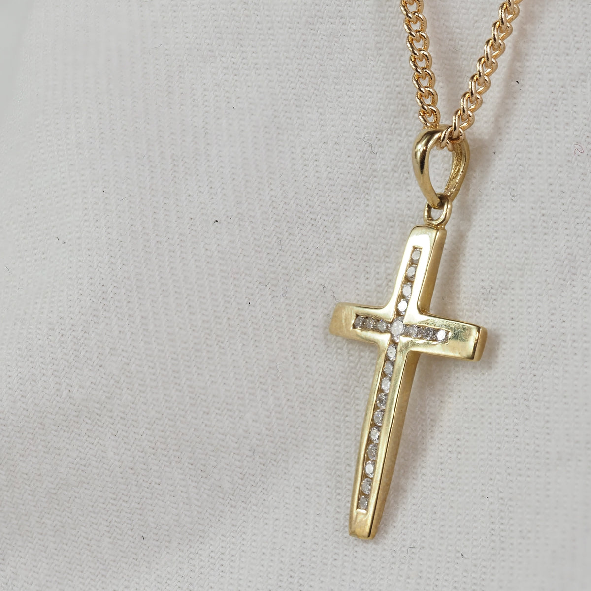 9ct Yellow Gold Diamond Cross Pendant, 22mm