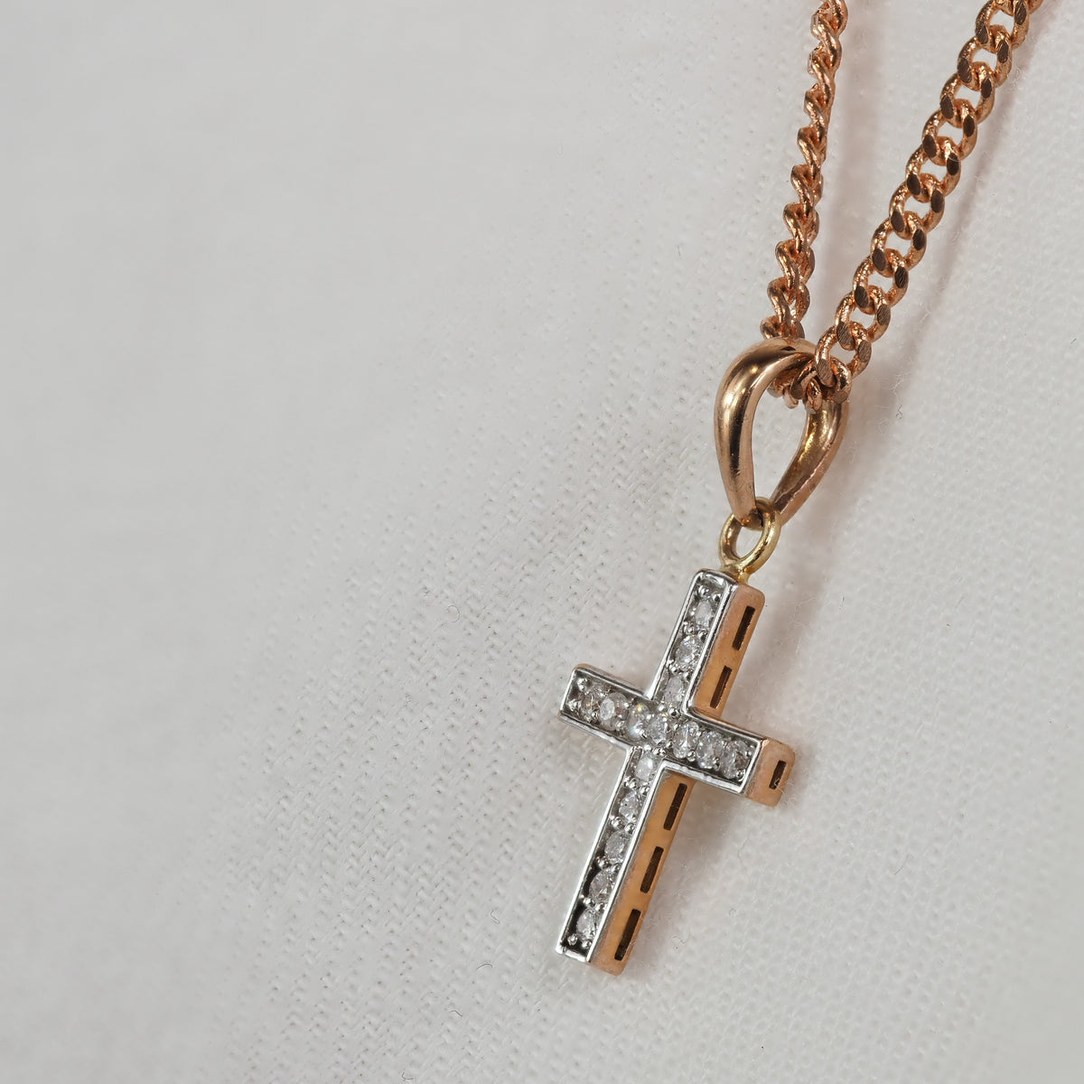 9ct Rose Gold Diamond Cross Pendant, 13mm