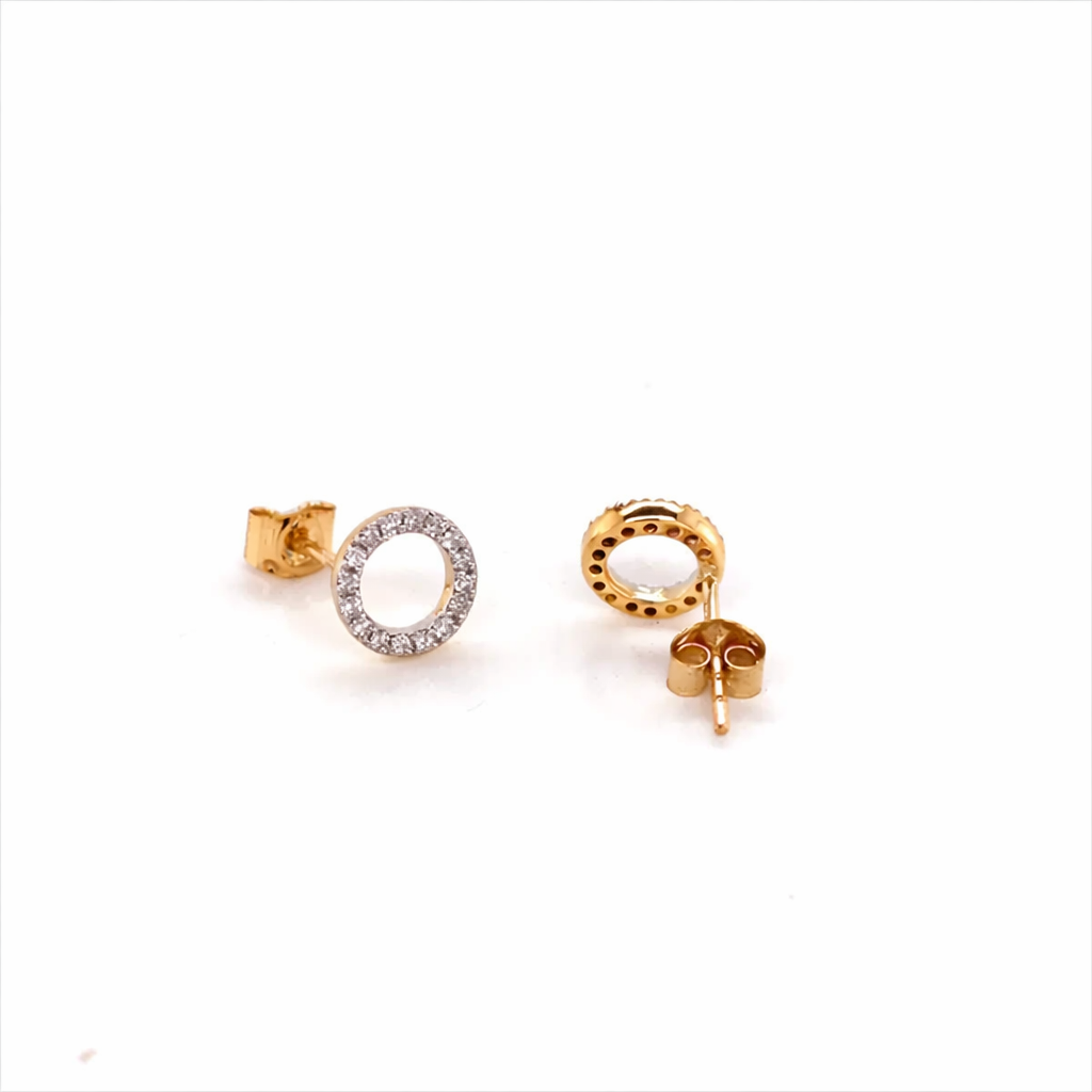 9ct Yellow Gold Open Circle Diamond Stud Earrings
