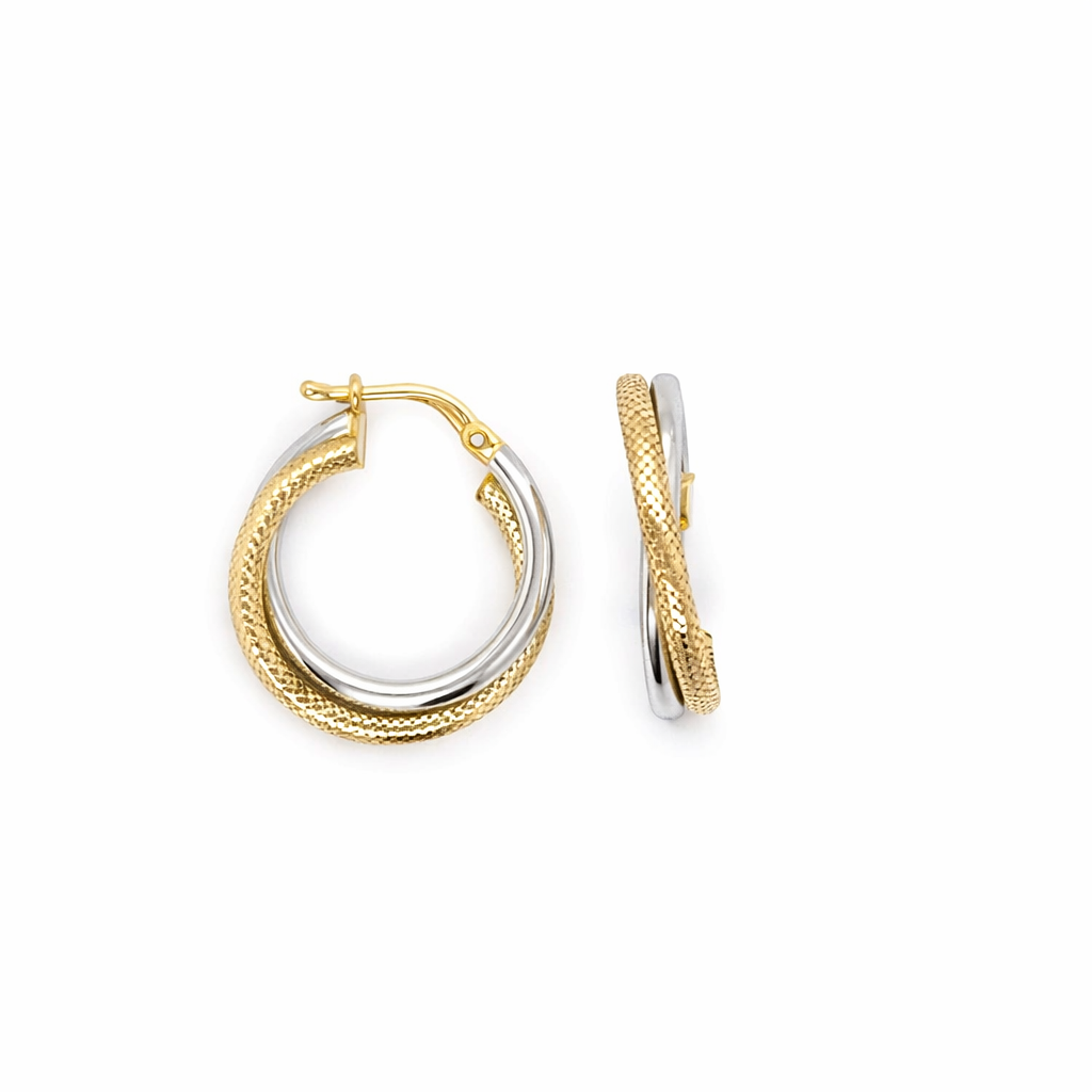 9ct Yellow and White Gold Double Hoop Earrings