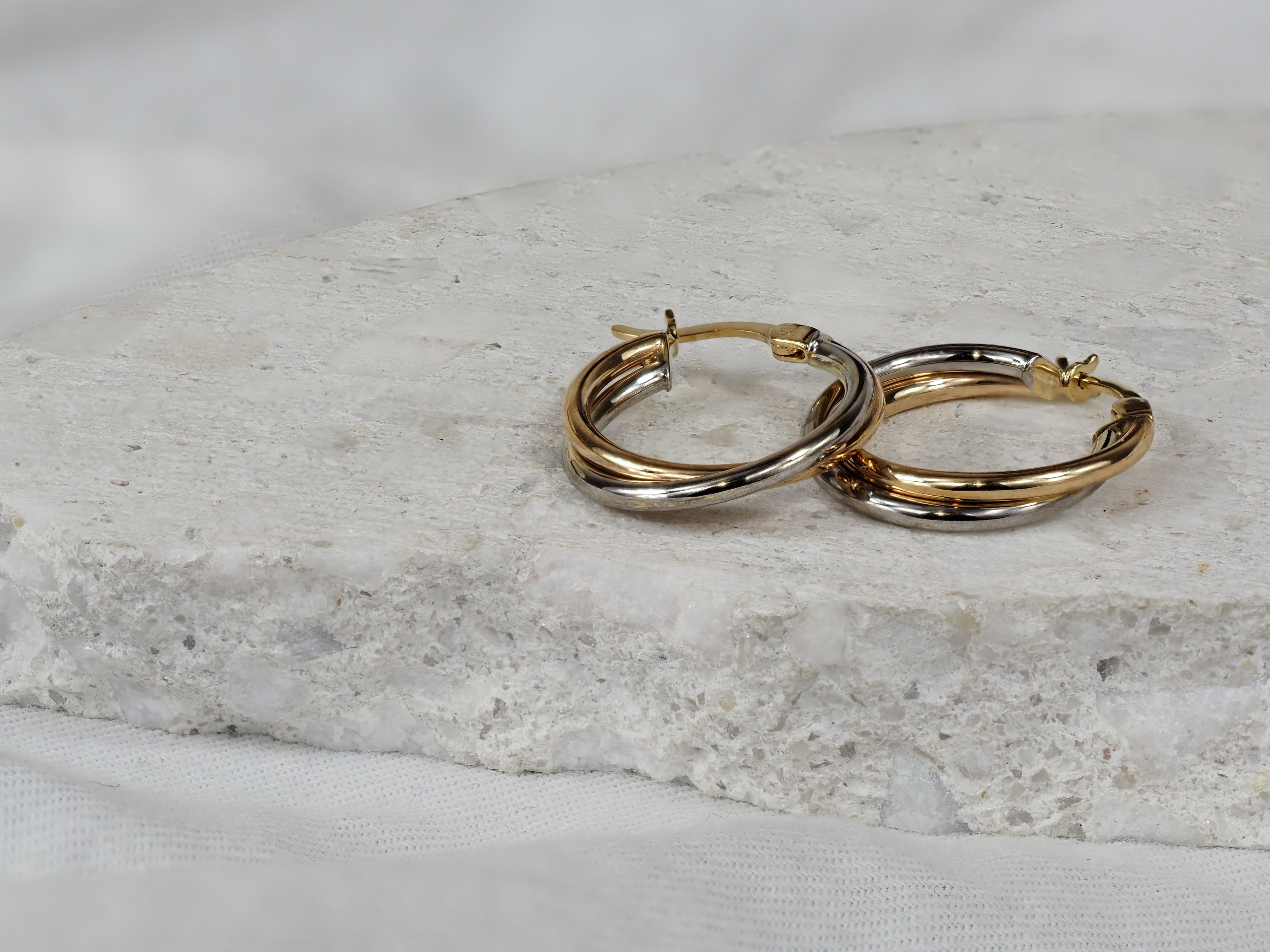 9ct Yellow and White Gold Double Hoop Earrings