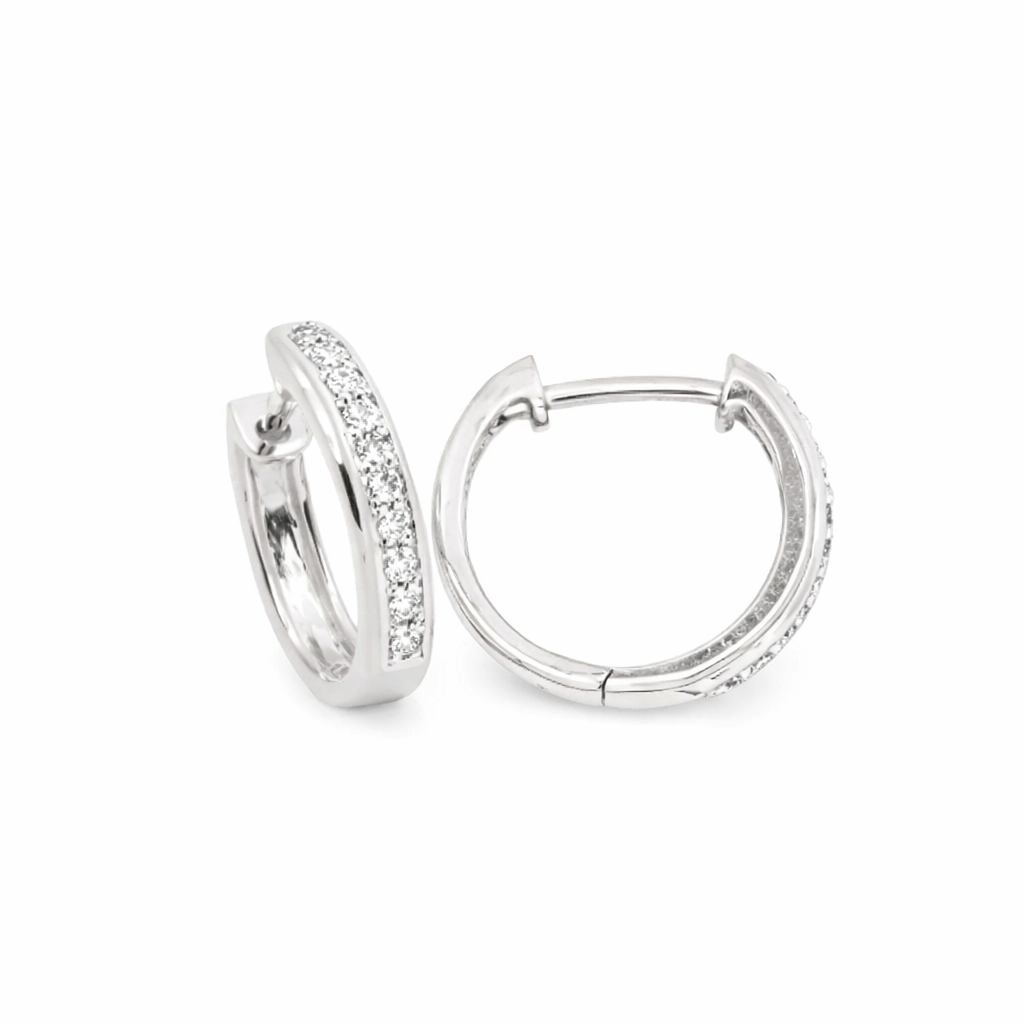 9ct White Gold Diamond Huggie Earrings, 0.10ct total