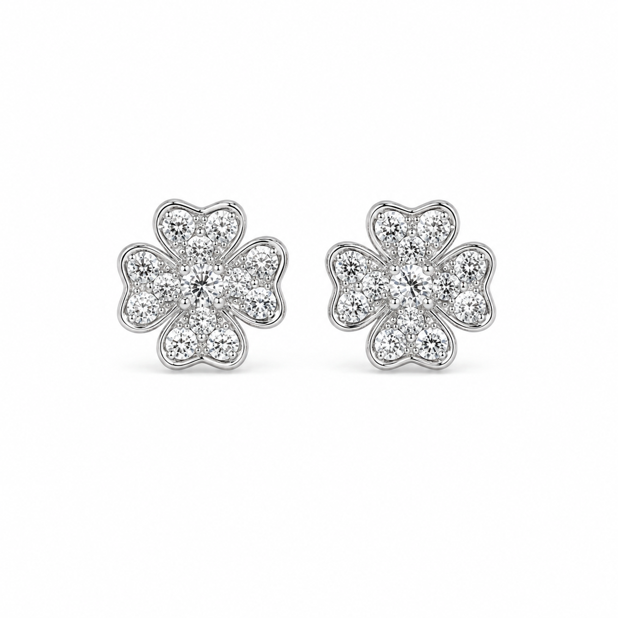 9ct White Gold Flower Stud Earrings