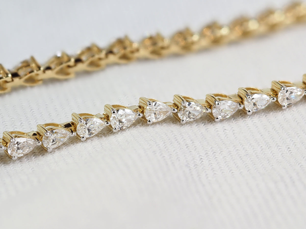 9ct Yellow Gold Lab-Grown Pear Diamond Tennis Bracelet, 2.40ct Total