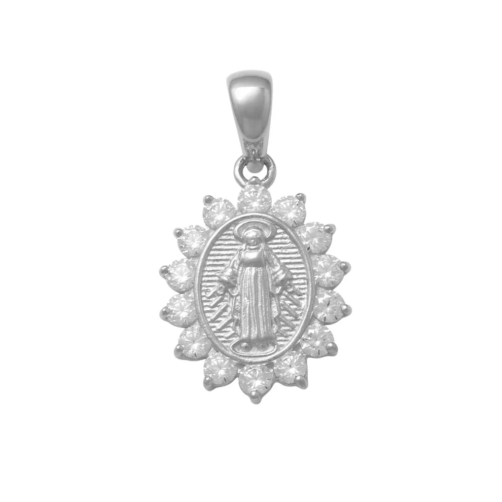 9ct White Gold Cubic Zirconia Madonna Pendant