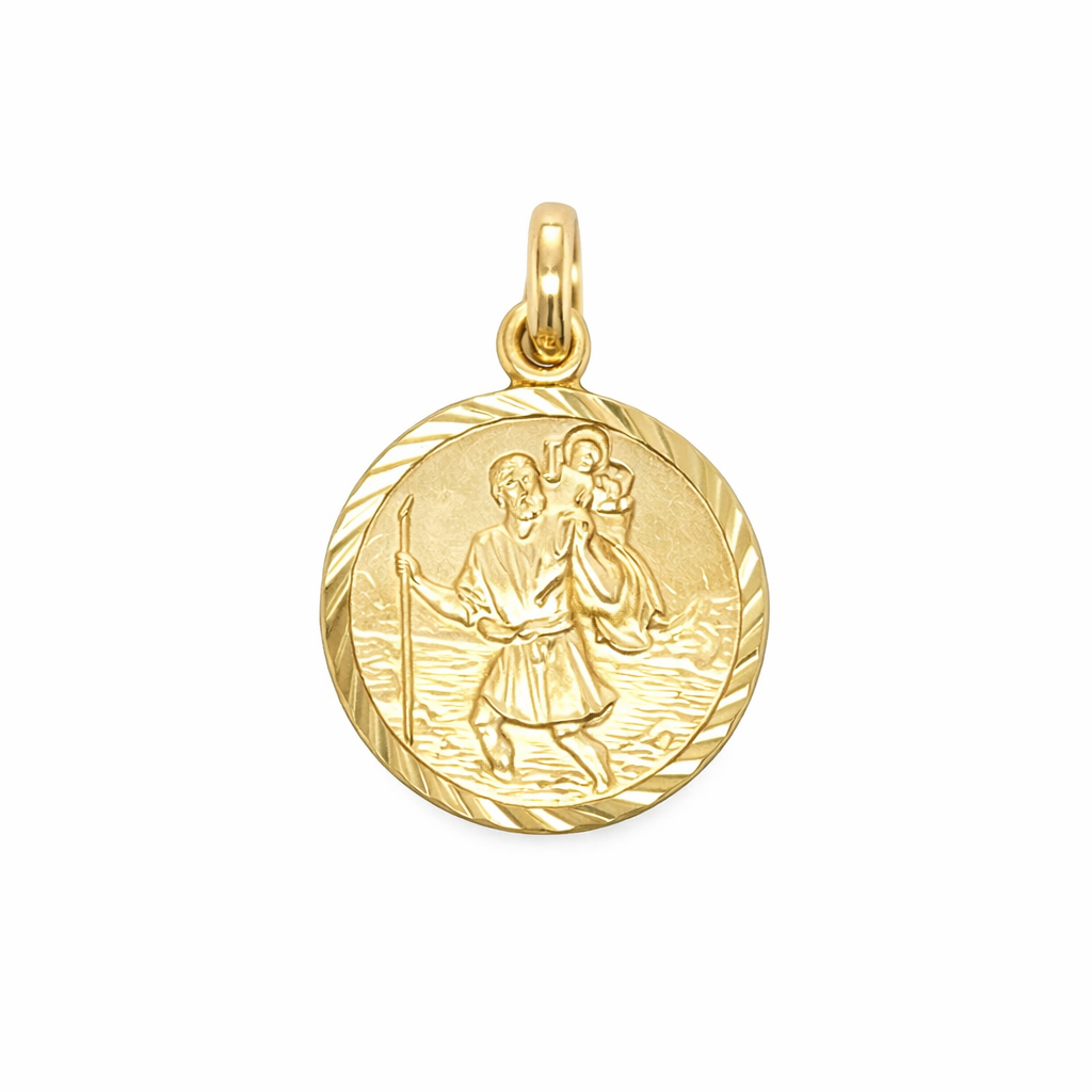 9ct Yellow Gold Round St Christopher Pendant, 10mm