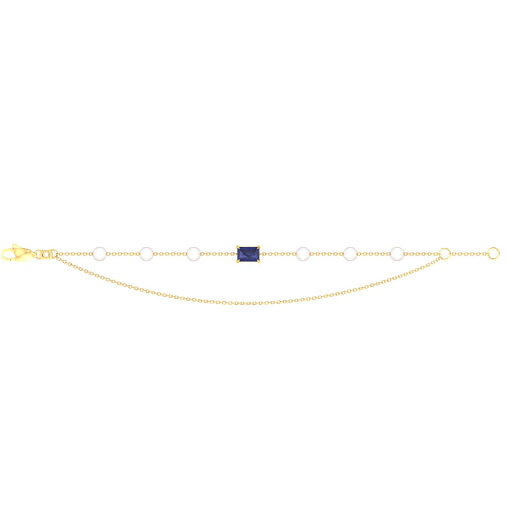 9ct Yellow Gold Double Pearl and Sapphire Bracelet, 18cm