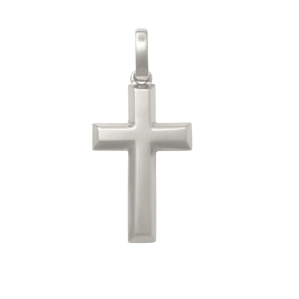 9ct White Gold Bevelled Edge Cross Pendant, 17mm