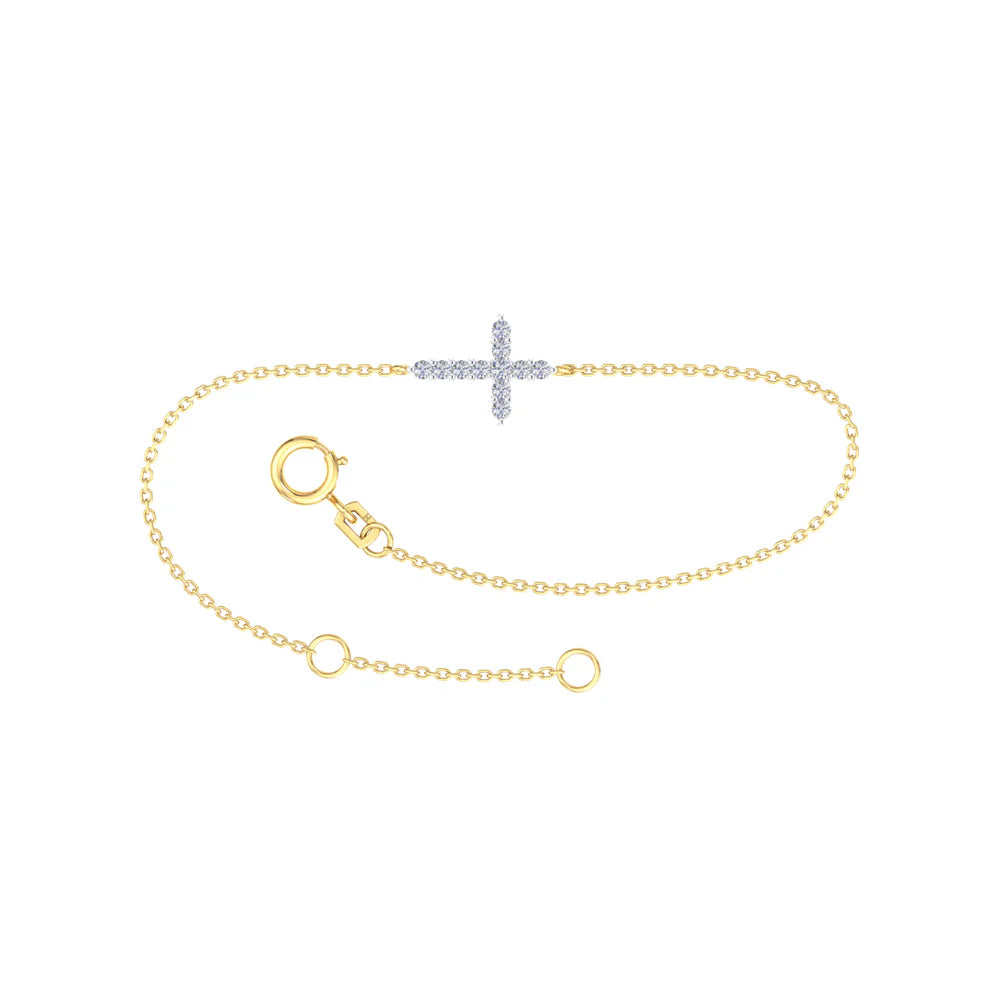9ct Yellow gold Diamond Cross Bracelet, 19cm