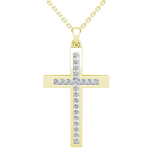 9ct Yellow Gold Diamond Cross Pendant, 22mm
