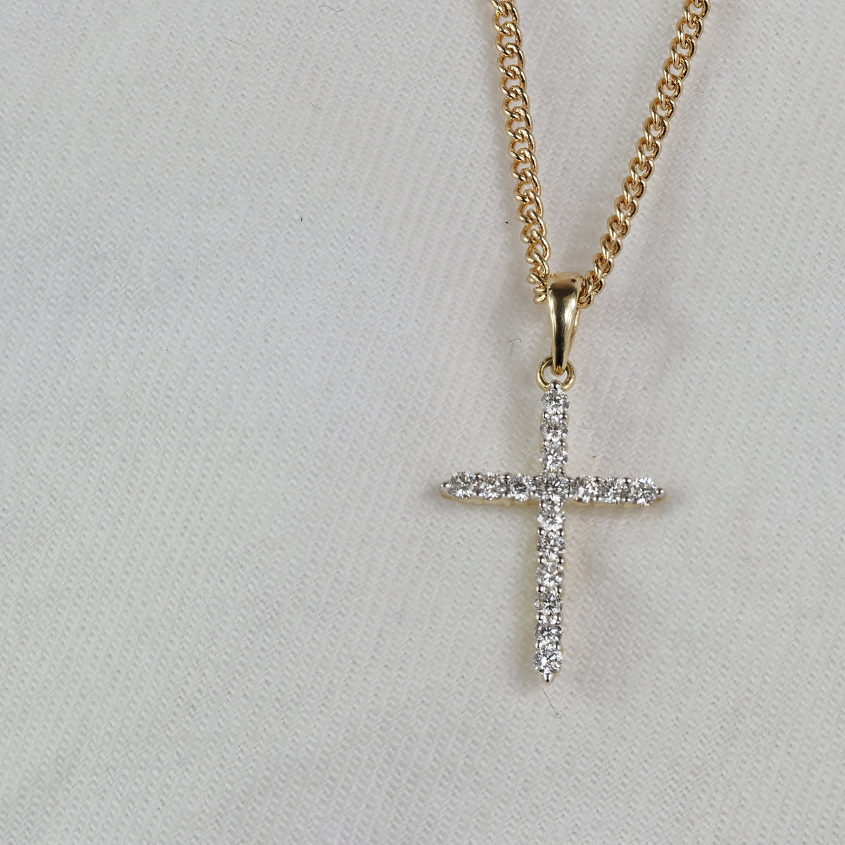 9ct Yellow Gold Diamond Cross Pendant, 17mm