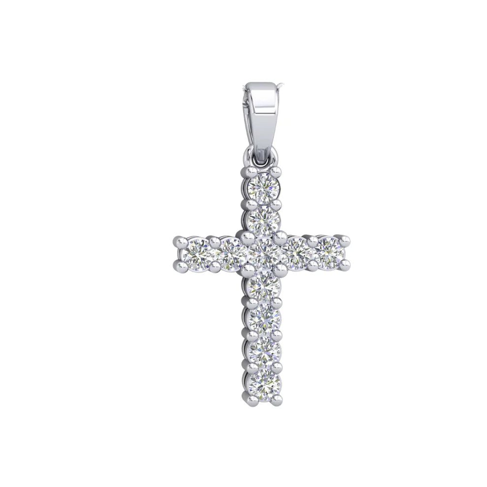 9ct White Gold Diamond Cross Pendant, 12mm