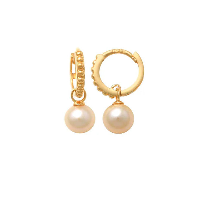 9ct Yellow Gold Pearl Huggie Earring