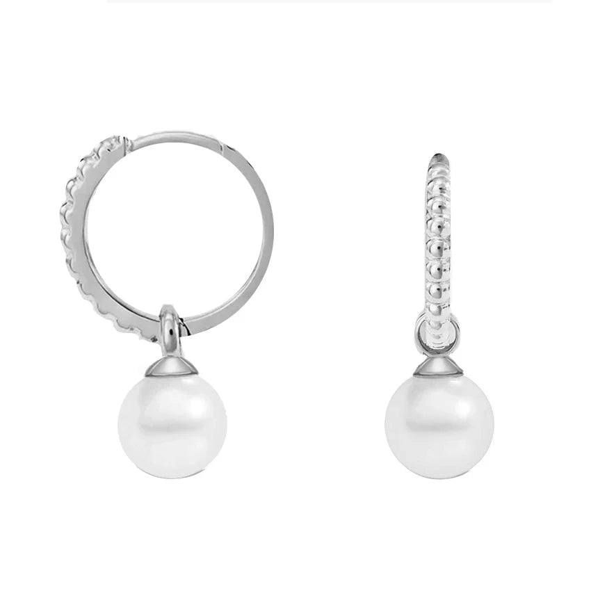 9ct White Gold Freshwater Pearl Huggie Earrings