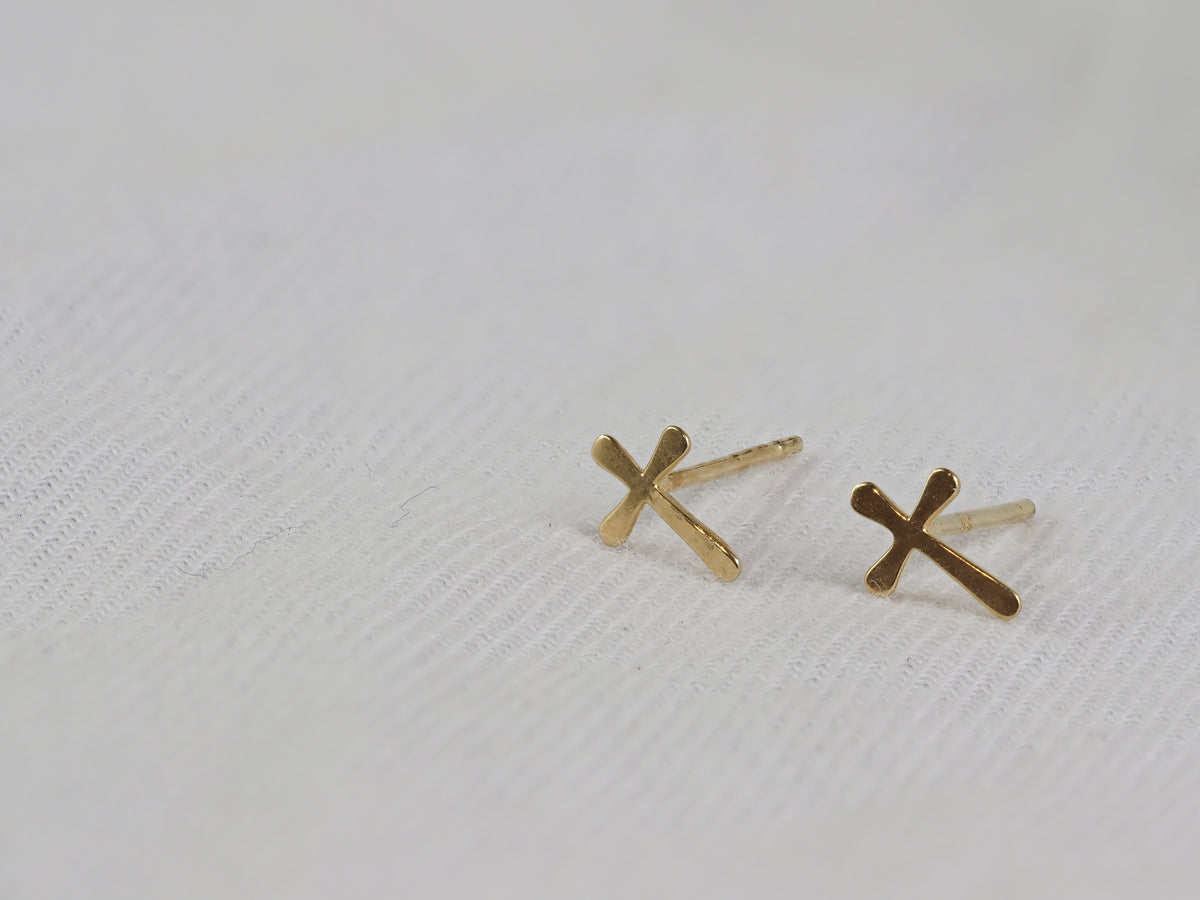 9ct Yellow Gold Cross Stud Earrings