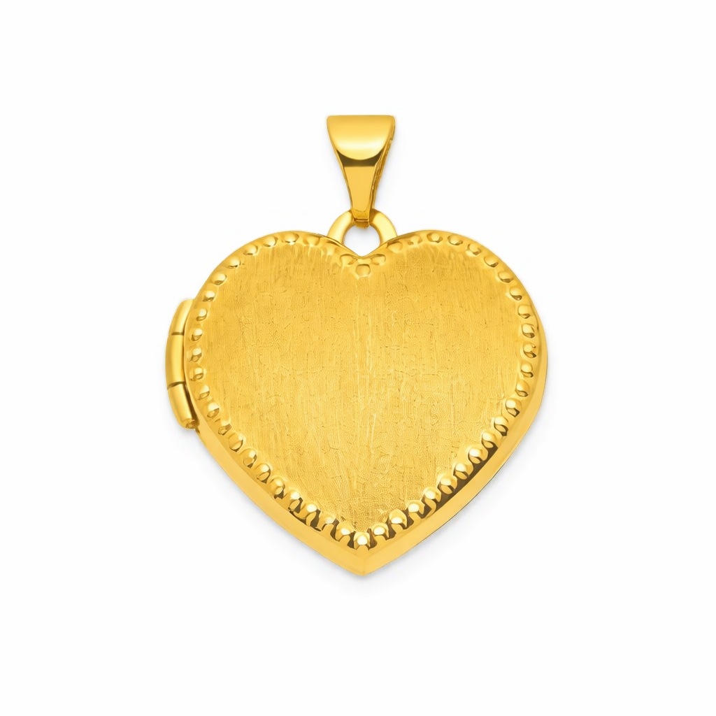 9ct Yellow Gold Beaded Heart Locket, 15mm