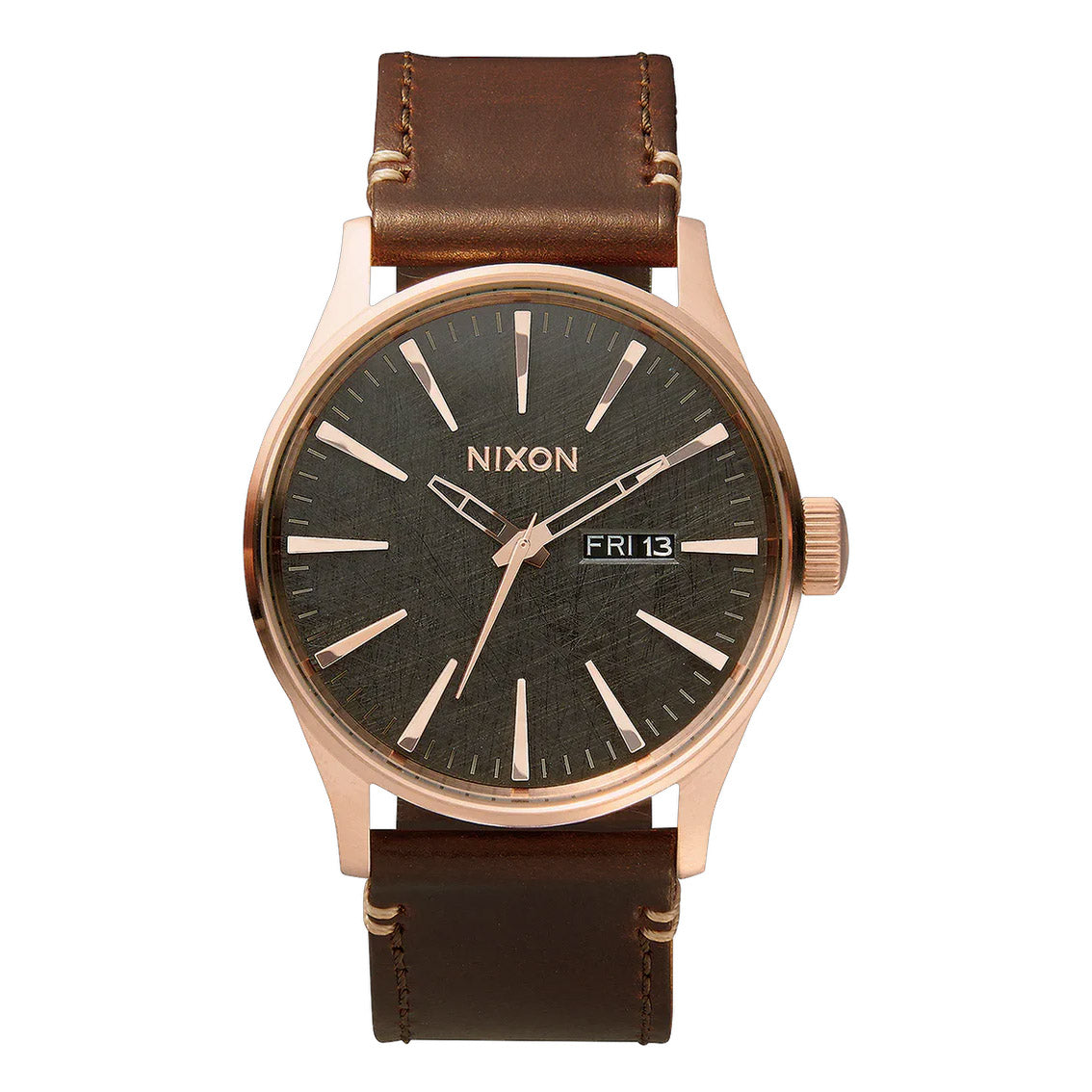 Nixon Sentry Leather Rose Gold Leather Watch
