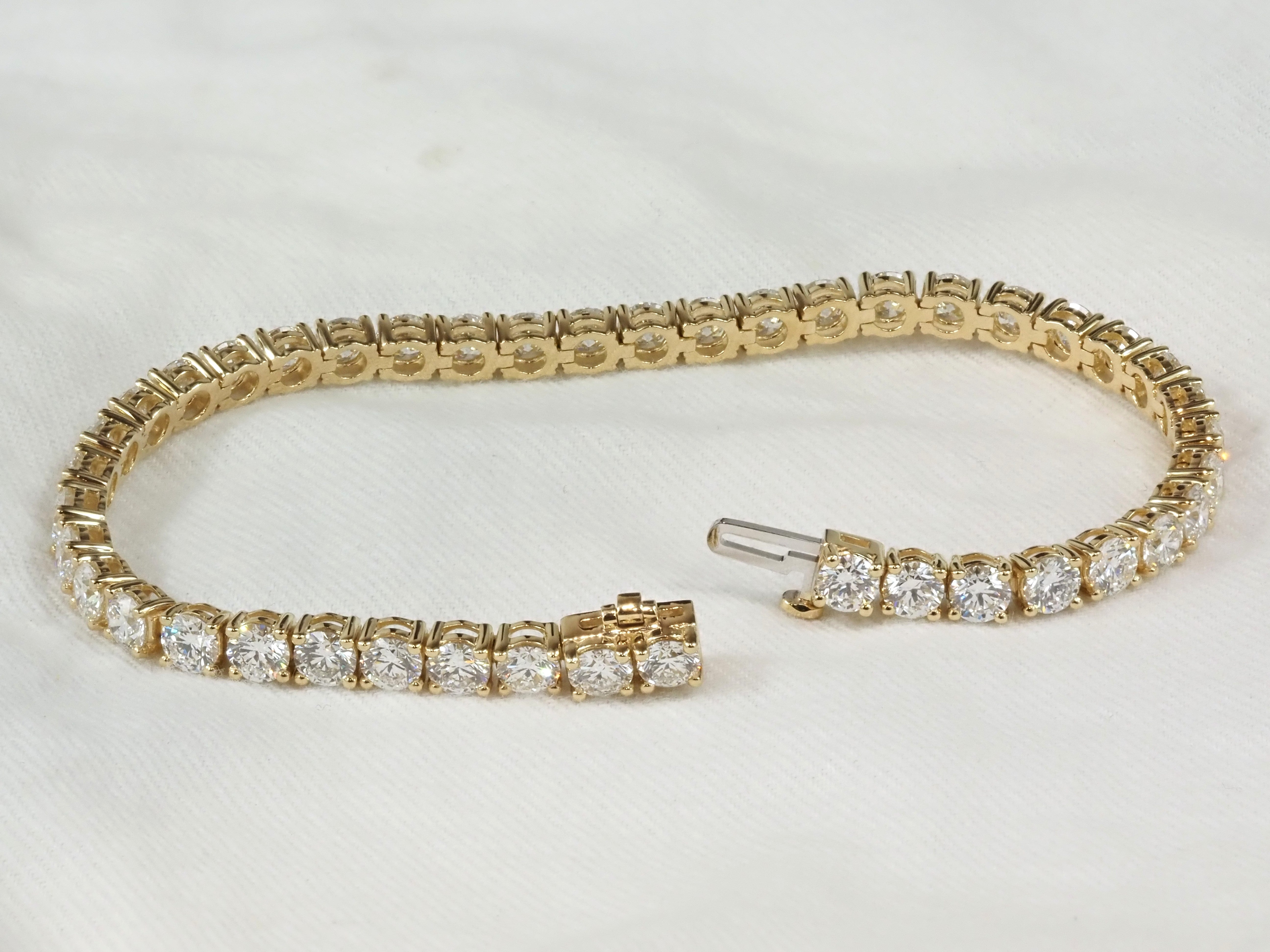 14 Carat Yellow Gold Huge Tennis Bracelet, 10.6 carats total.