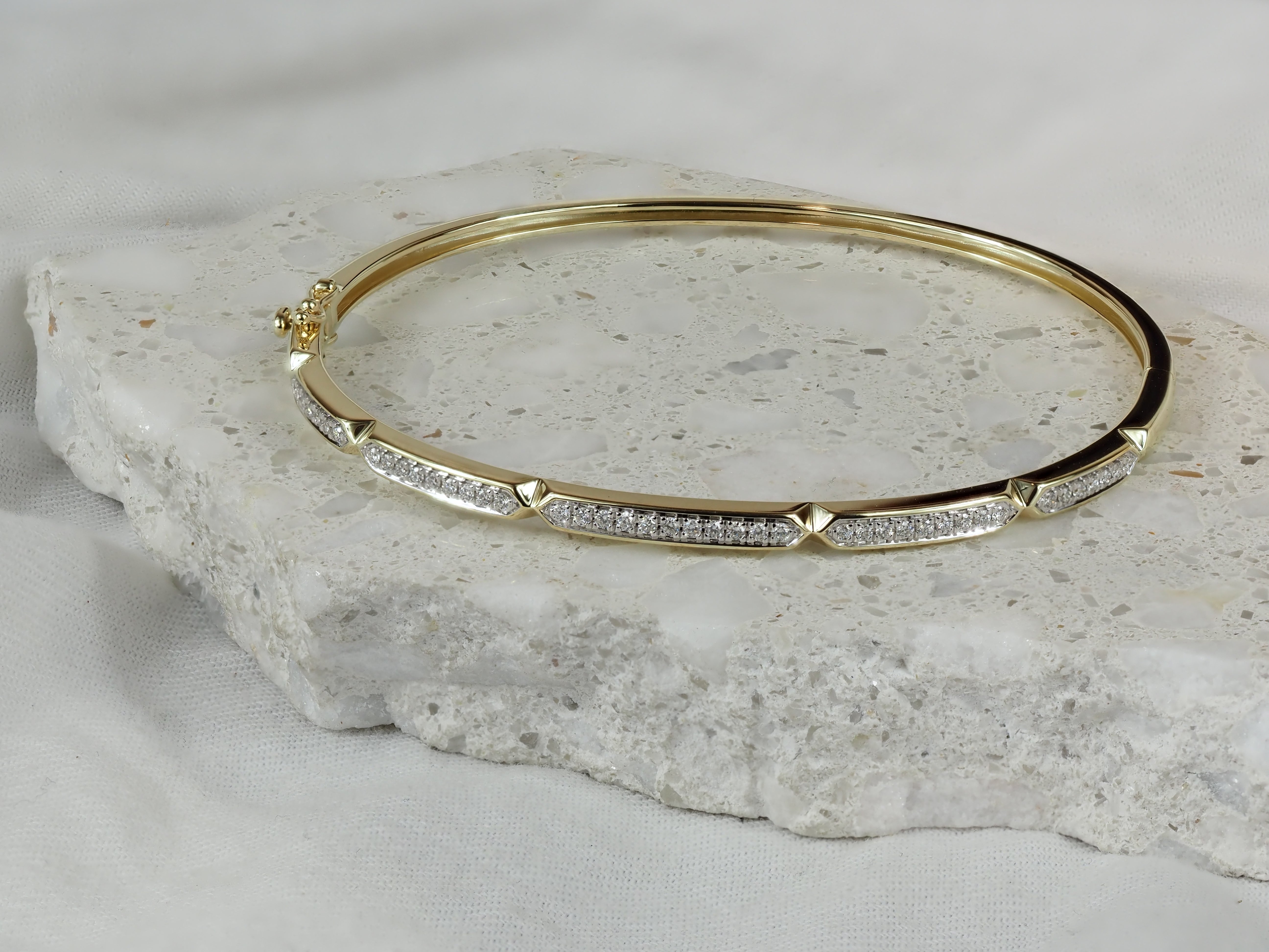9ct Yellow and White Gold Round Brilliant Cut Diamond Bangle, 0.36ct Total
