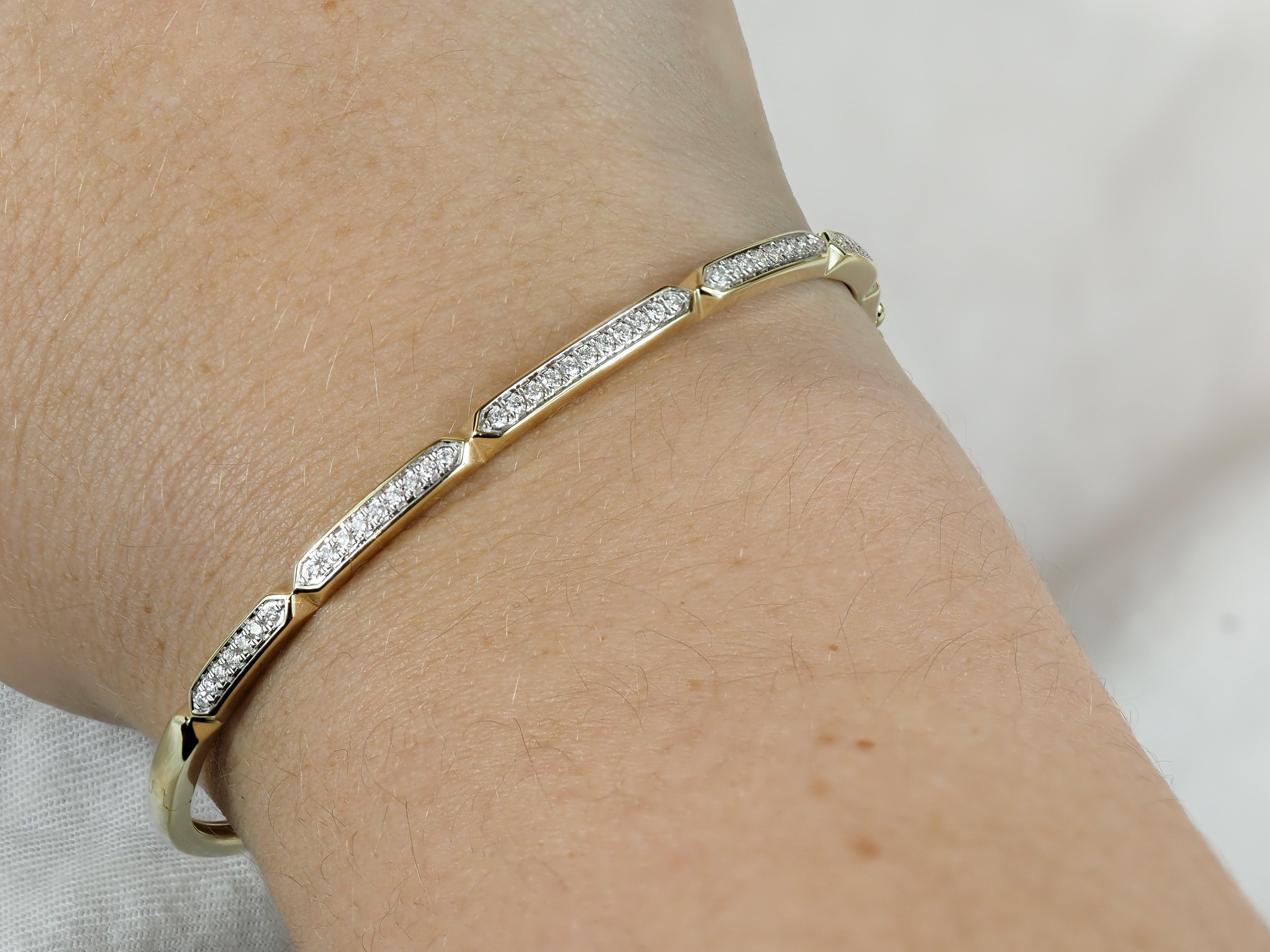 9ct Yellow and White Gold Round Brilliant Cut Diamond Bangle, 0.36ct Total