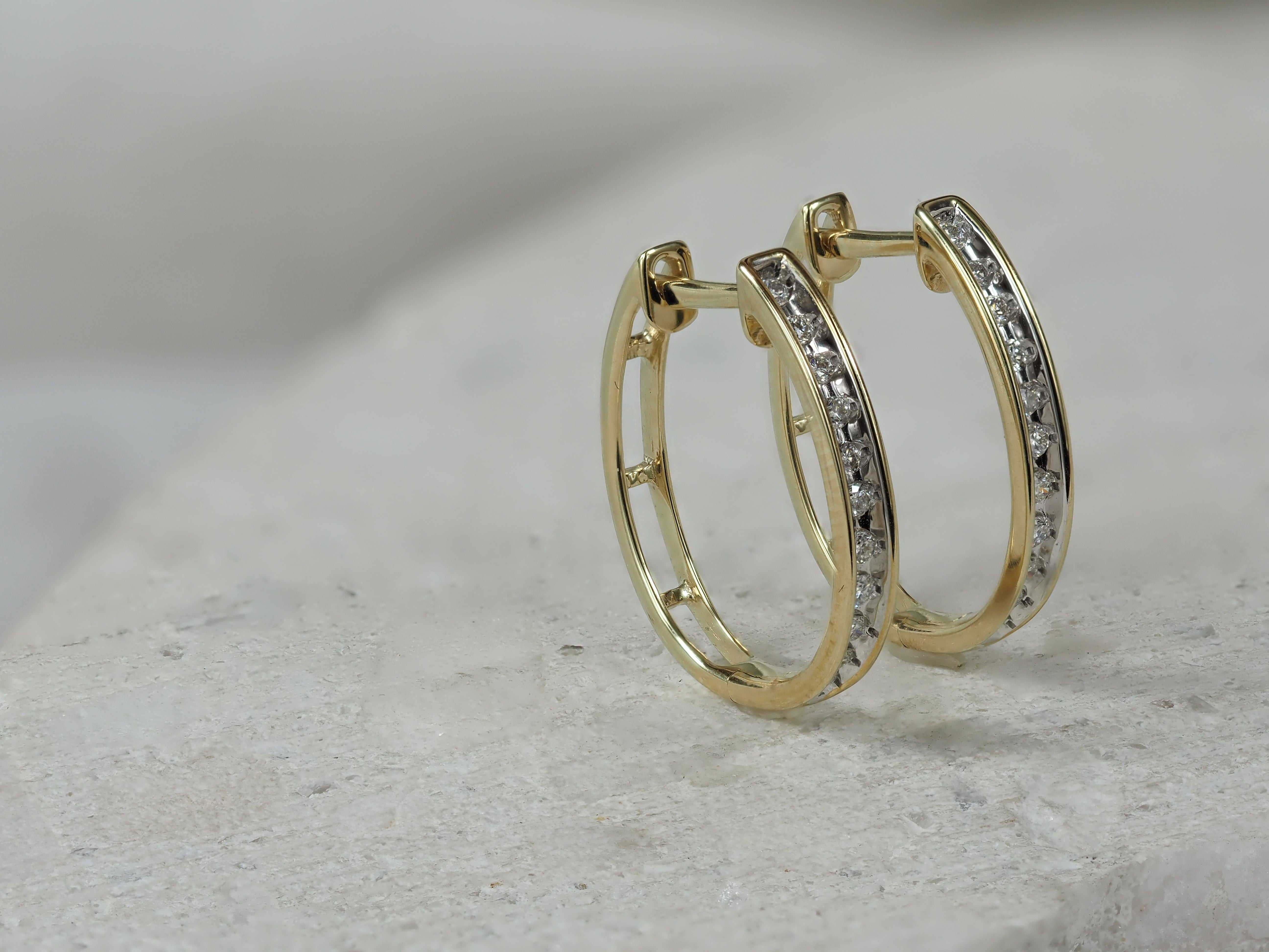 9ct Yellow and White Gold Diamond Huggie Earrings, 0.15ct total