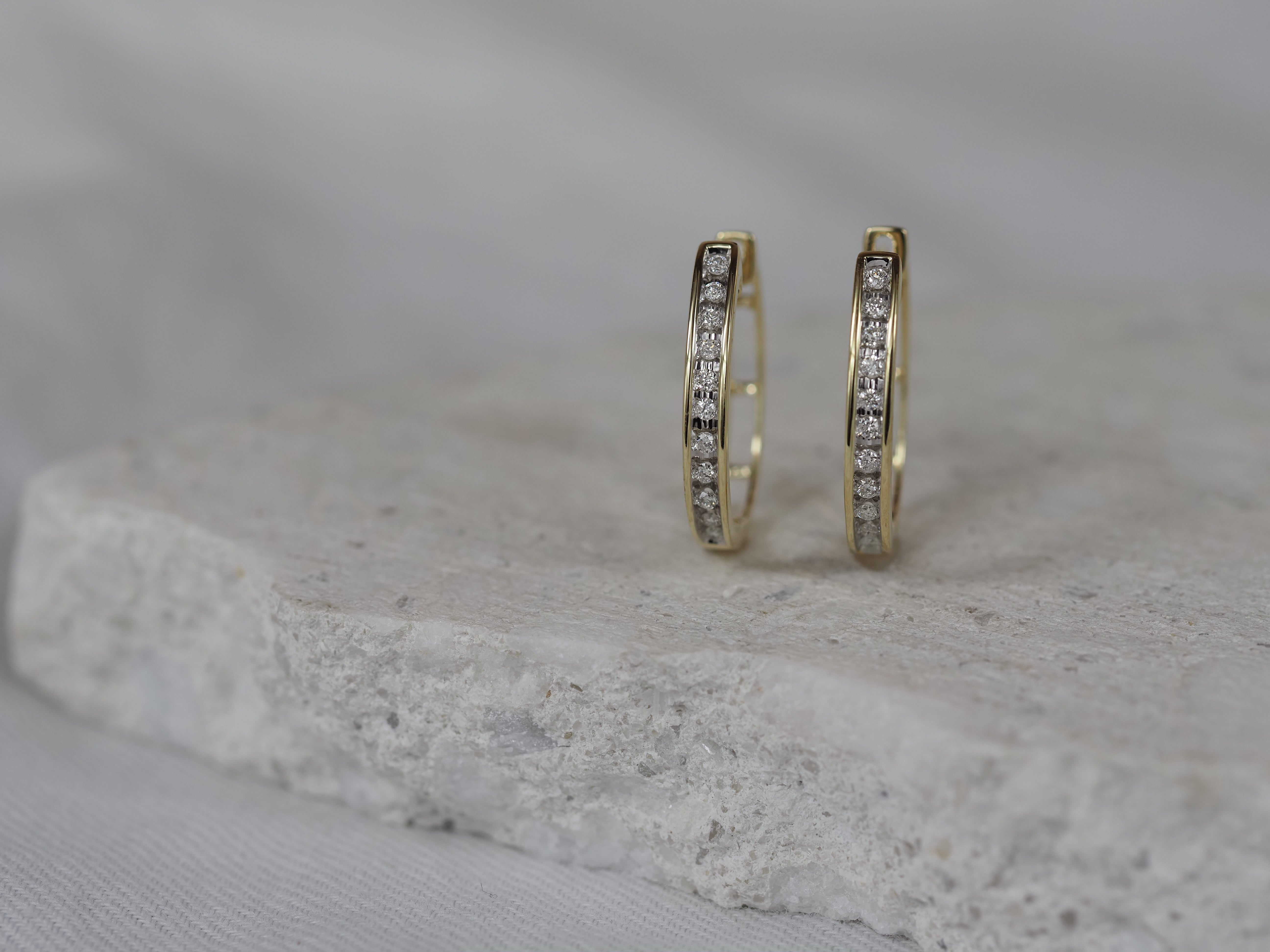 9ct Yellow and White Gold Diamond Huggie Earrings, 0.15ct total