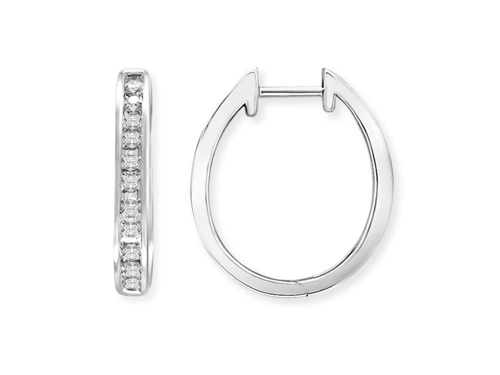 9ct White Gold 0.15Ct Diamond Oval Huggie Earrings
