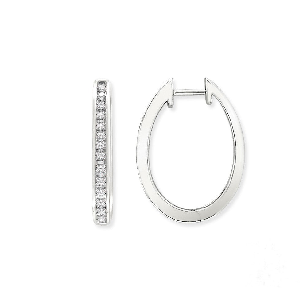 9ct White Gold 0.25ct Diamond Oval Huggie Earrings