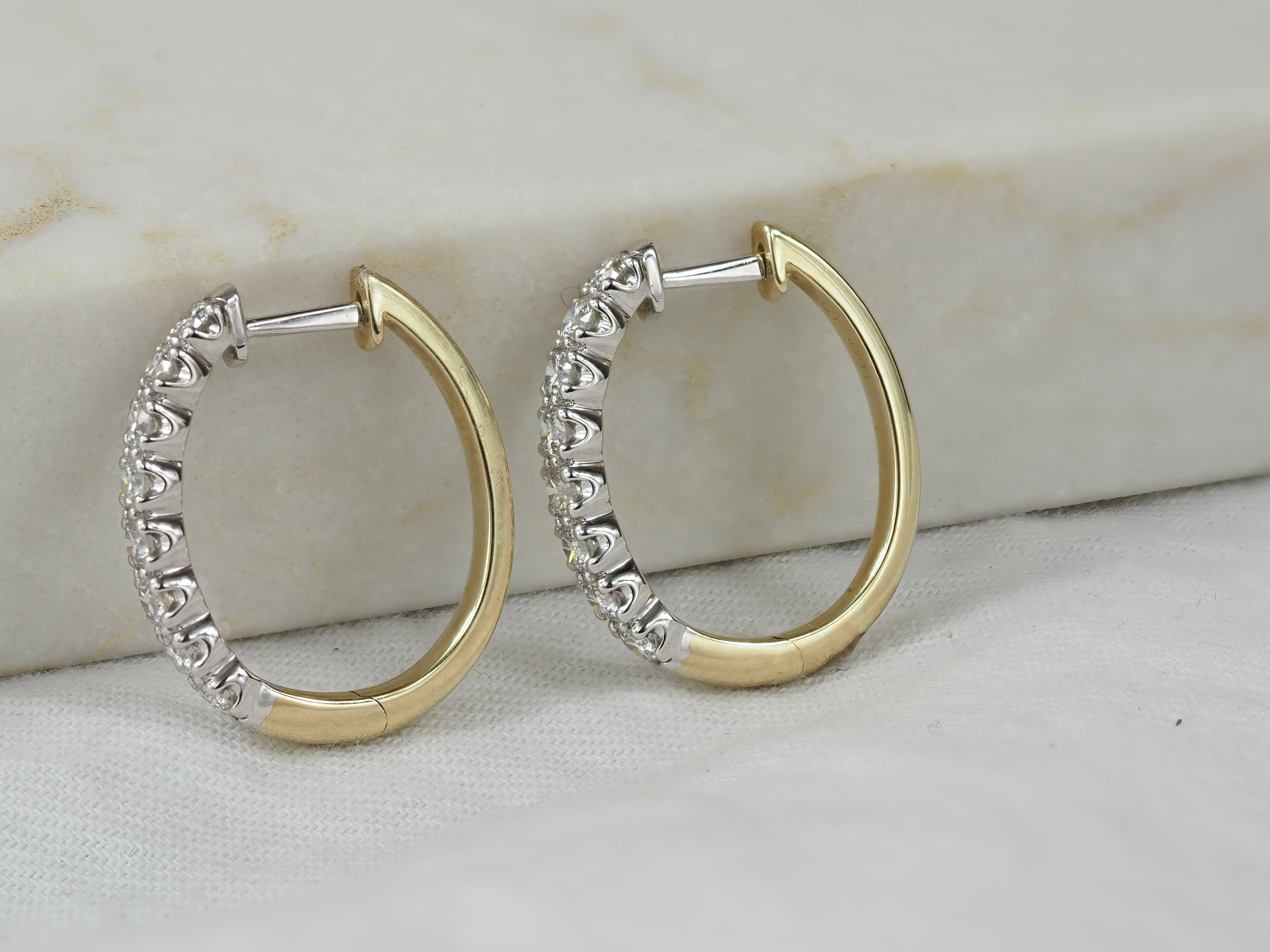 9ct Yellow and White Gold Oval Huggie Earrings, 1ct Total