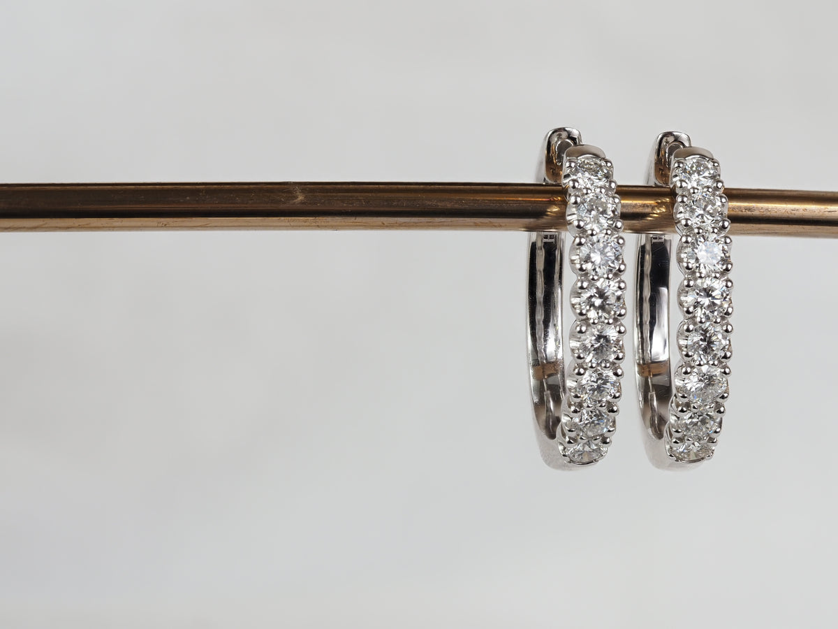 9ct White Gold Diamond Oval Huggie Earrings, 1ct Total