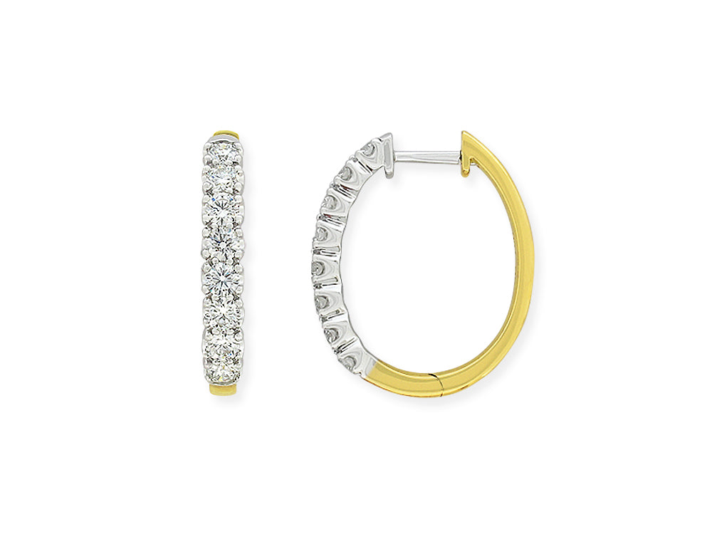 18ct Yellow & White Gold 1.00ct Diamond Oval Huggie Earrings